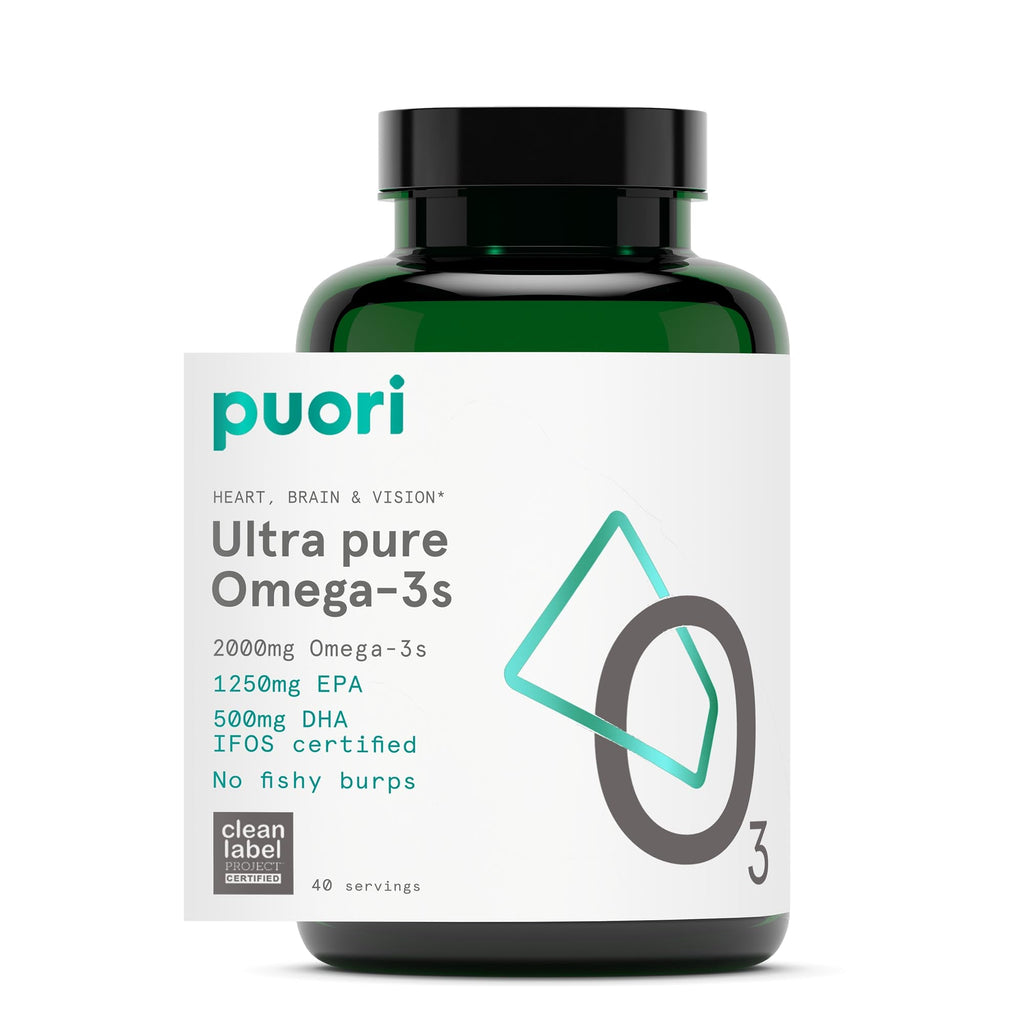 Puori Omega 3 Fish Oil Supplement - Ultra Pure & Burpless Wild Caught Fish Oil with 2000mg Omega 3 Fatty Acids,1250mg EPA & 500mg DHA Supports Heart, Brain & Eye Health - IFOS Certified - 120 Softgels - Maple Wellness Supplements