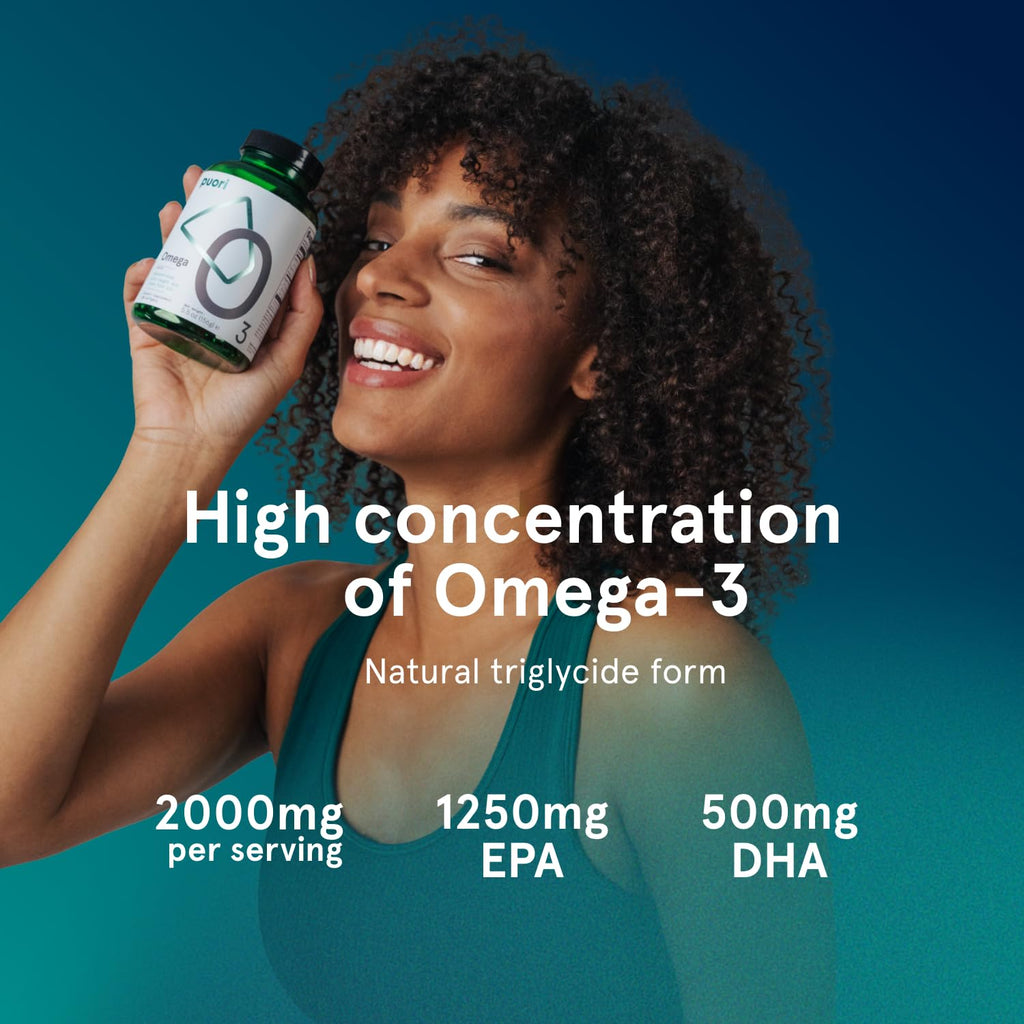 Puori Omega 3 Fish Oil Supplement - Ultra Pure & Burpless Wild Caught Fish Oil with 2000mg Omega 3 Fatty Acids,1250mg EPA & 500mg DHA Supports Heart, Brain & Eye Health - IFOS Certified - 120 Softgels - TrustMedUSA
