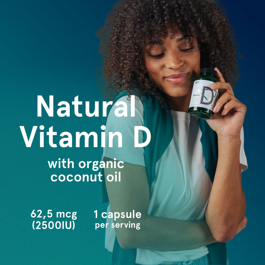 Puori Vitamin D3 Softgels, 2500 IU (62.5 mcg) - Fast Absorbing Vitamin D3 Supplements for Immune System Support, Bone Health & Density and Healthy Muscle Functions - Non-GMO & Gluten-Free - 120 Count - Maple Wellness Supplements