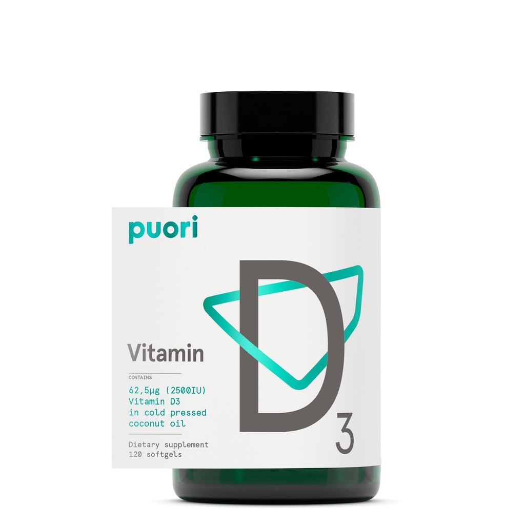 Puori Vitamin D3 Softgels, 2500 IU (62.5 mcg) - Fast Absorbing Vitamin D3 Supplements for Immune System Support, Bone Health & Density and Healthy Muscle Functions - Non-GMO & Gluten-Free - 120 Count - Maple Wellness Supplements