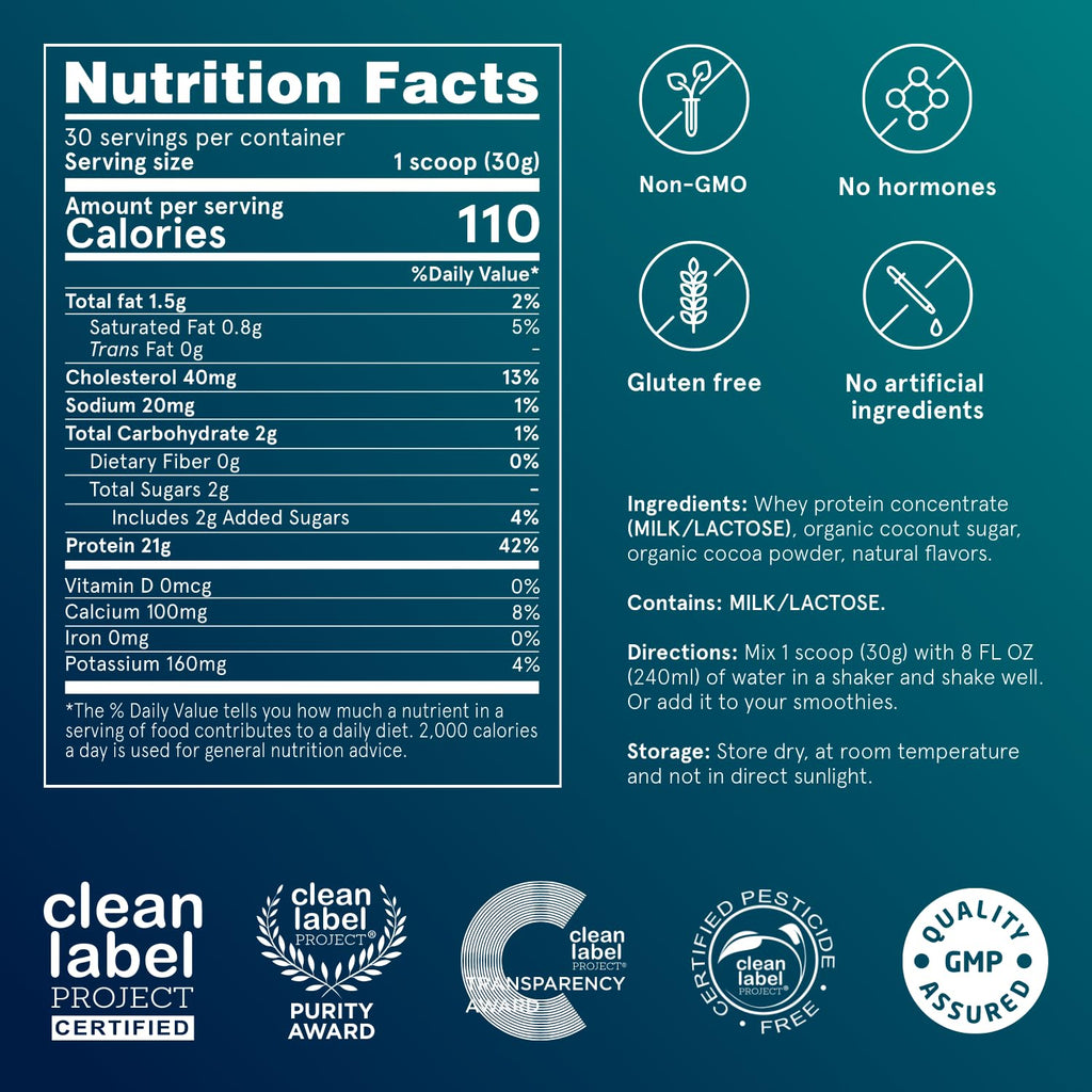 Puori Whey Protein Powder, Dark Chocolate - PW1 Pasture-Raised, Grass-Fed Whey Protein Powder Drink Mix containing BCAA Amino Acids - Post-Workout Supplement for Muscle Gain & Recovery - 30 Servings - Maple Wellness Supplements