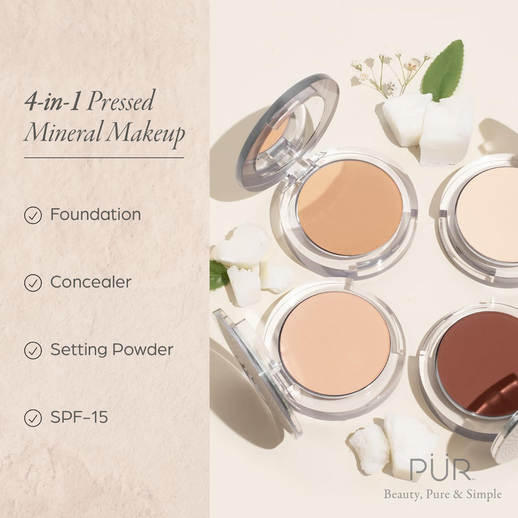 PUR Beauty 4-in-1 Pressed Mineral Makeup Powder Foundation with SPF 15 - Concealer & Finishing Compact Pressed Powder for Face - Buildable Medium to Full Coverage Foundation Powder (Blush Medium) - TrustMedUSA