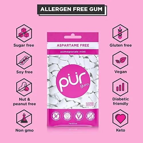 PUR Gum | Aspartame Free Chewing Gum | 100% Xylitol | Natural Pomegranate - TrustMedUSA