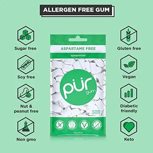 PUR Gum | Aspartame Free Chewing Gum | 100% Xylitol | Natural Spearmint Flavored Gum - TrustMedUSA