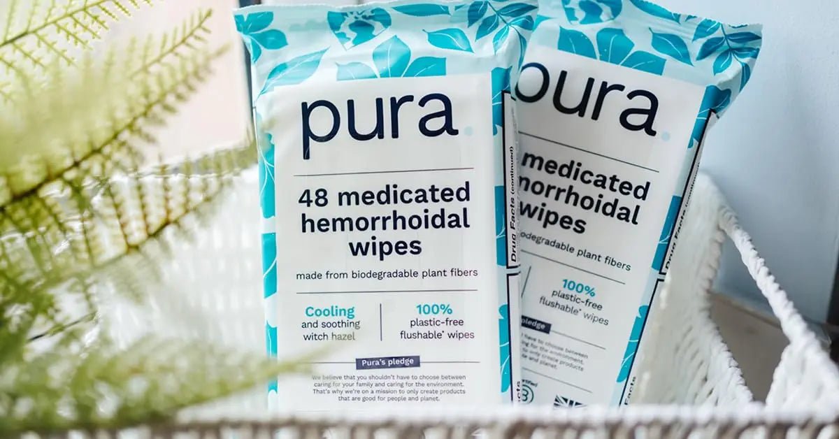 Pura Flushable Hemorrhoid Wipes XL, 48 Count, Medicated with Cooling Witch Hazel, Aloe & Coconut Oil, Fast Relief, Fragrance-Free, 100% Plastic-Free - TrustMedUSA