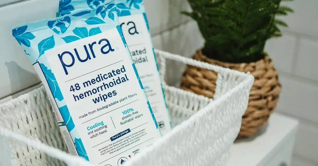 Pura Flushable Hemorrhoid Wipes XL, 48 Count, Medicated with Cooling Witch Hazel, Aloe & Coconut Oil, Fast Relief, Fragrance-Free, 100% Plastic-Free - TrustMedUSA