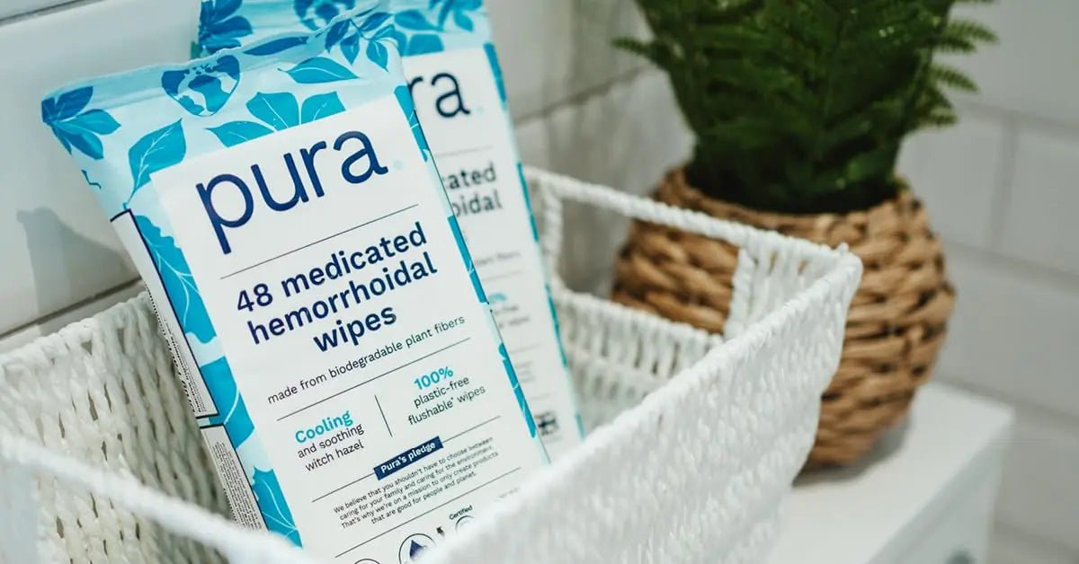 Pura Flushable Hemorrhoid Wipes XL, 48 Count, Medicated with Cooling Witch Hazel, Aloe & Coconut Oil, Fast Relief, Fragrance-Free, 100% Plastic-Free - TrustMedUSA