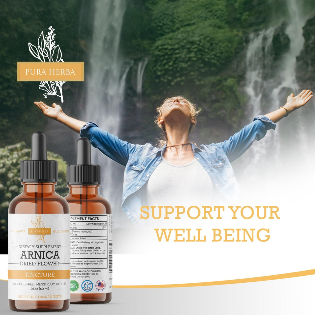 Pura Herba Arnica Liquid Extract – Alcohol-Free, Vegan, Supports Muscle Recovery & Joint Comfort, Fast-Absorbing Tincture, Made in USA – 2 Fl Oz - TrustMedUSA