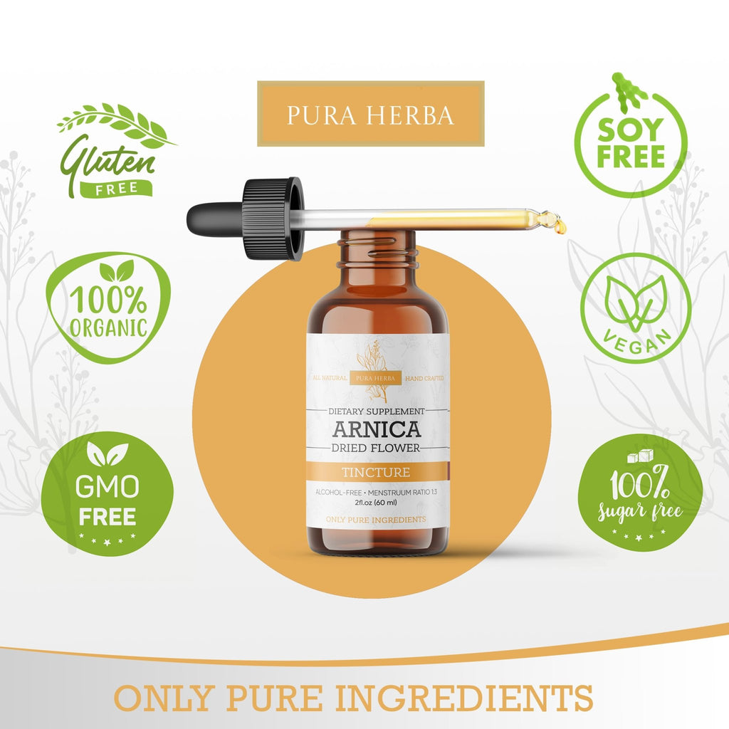 Pura Herba Arnica Liquid Extract – Alcohol-Free, Vegan, Supports Muscle Recovery & Joint Comfort, Fast-Absorbing Tincture, Made in USA – 2 Fl Oz - TrustMedUSA