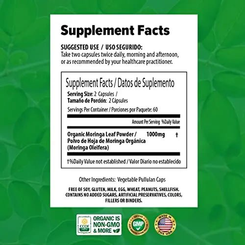 PURA VIDA Moringa Capsules Single Origin Moringa Powder Organic. Moringa Leaf - TrustMedUSA