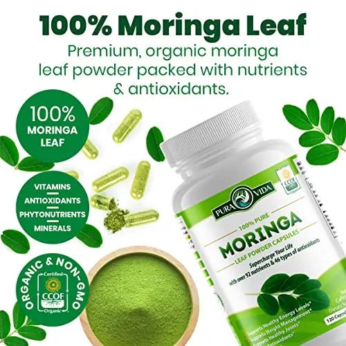PURA VIDA Moringa Capsules Single Origin Moringa Powder Organic. Moringa Leaf - TrustMedUSA