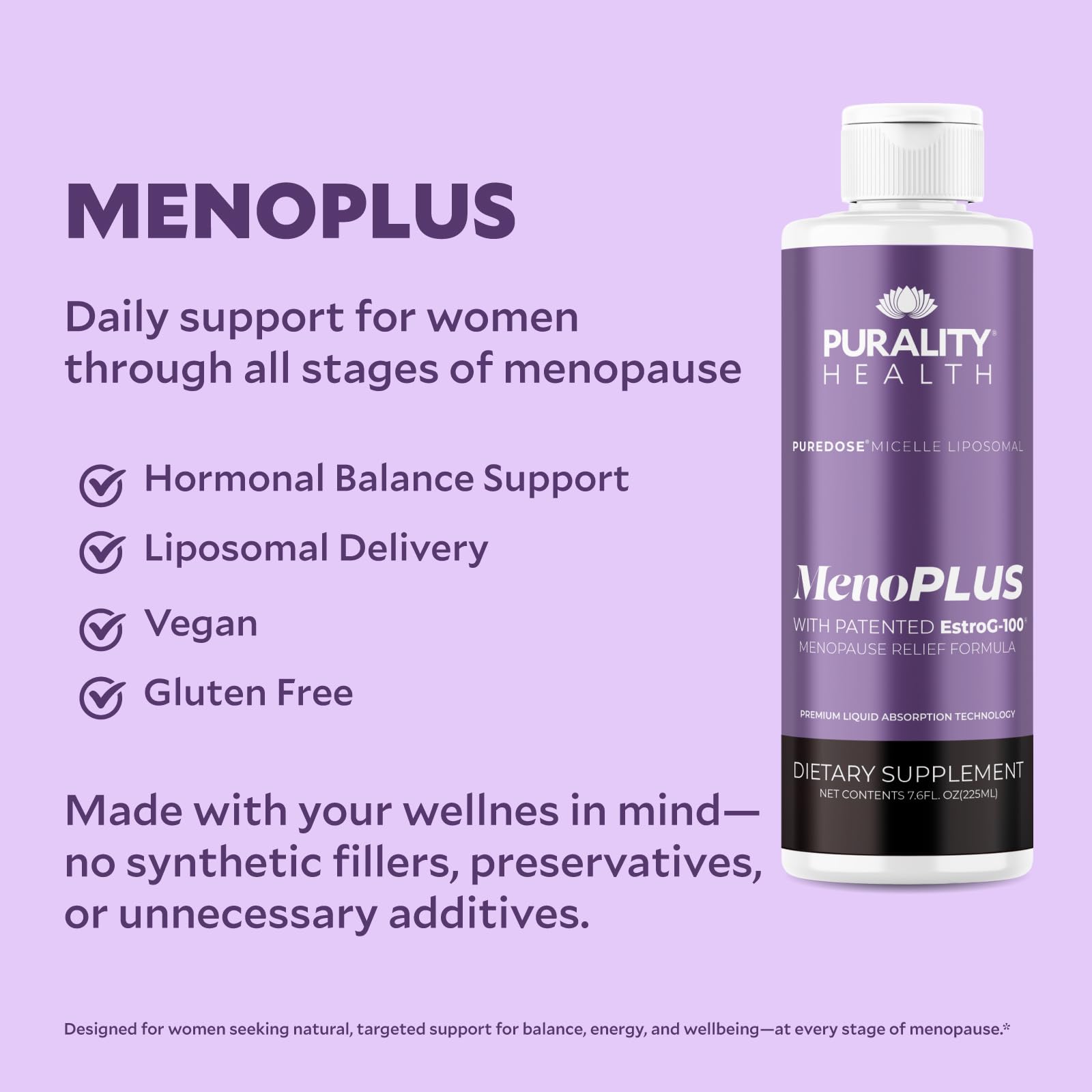 PURALITY HEALTH MenoPLUS Liposomal Menopause Supplement for Women | EstroG-100®, Vitamins D3, B6, B12 & K2 | Iodine | Hormonal Balance & Mood Support - TrustMedUSA