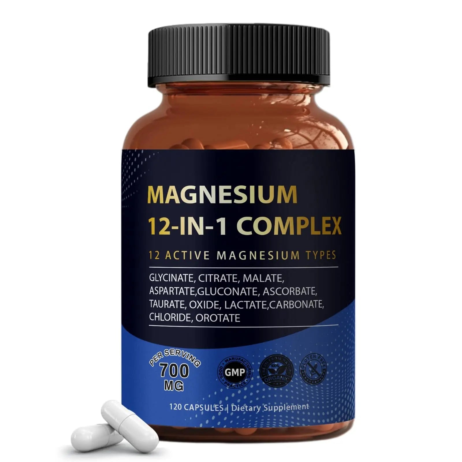 Puravita Magnesium Complex 700mg 12 in 1 Magnesium Supplement with Glycinate, Citrate, Malate & More | Easy Absorption, Energy Support, Vegan & Non-GMO | 120 Capsules (1pc) - TrustMedUSA