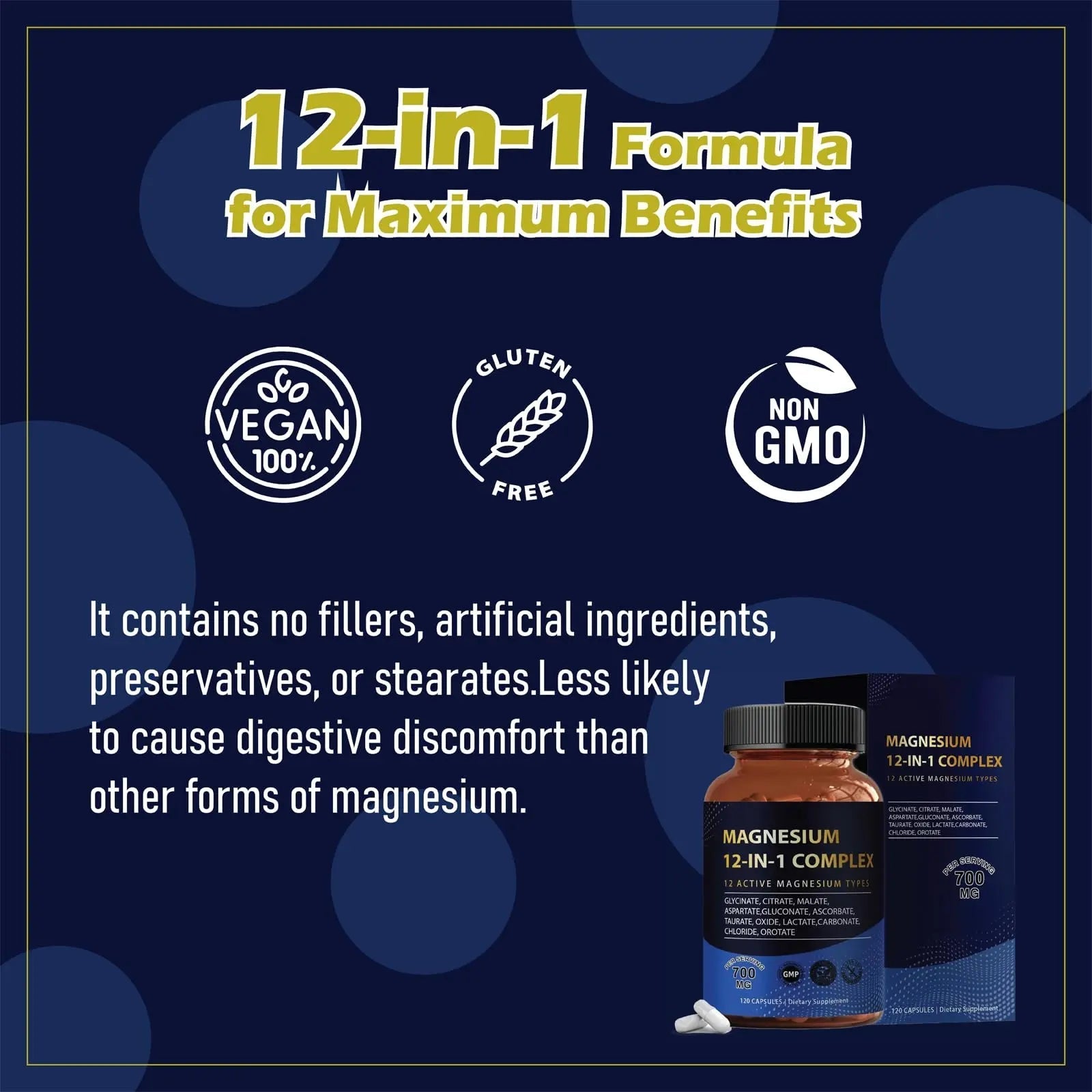 Puravita Magnesium Complex 700mg 12 in 1 Magnesium Supplement with Glycinate, Citrate, Malate & More | Easy Absorption, Energy Support, Vegan & Non-GMO | 120 Capsules (1pc) - TrustMedUSA