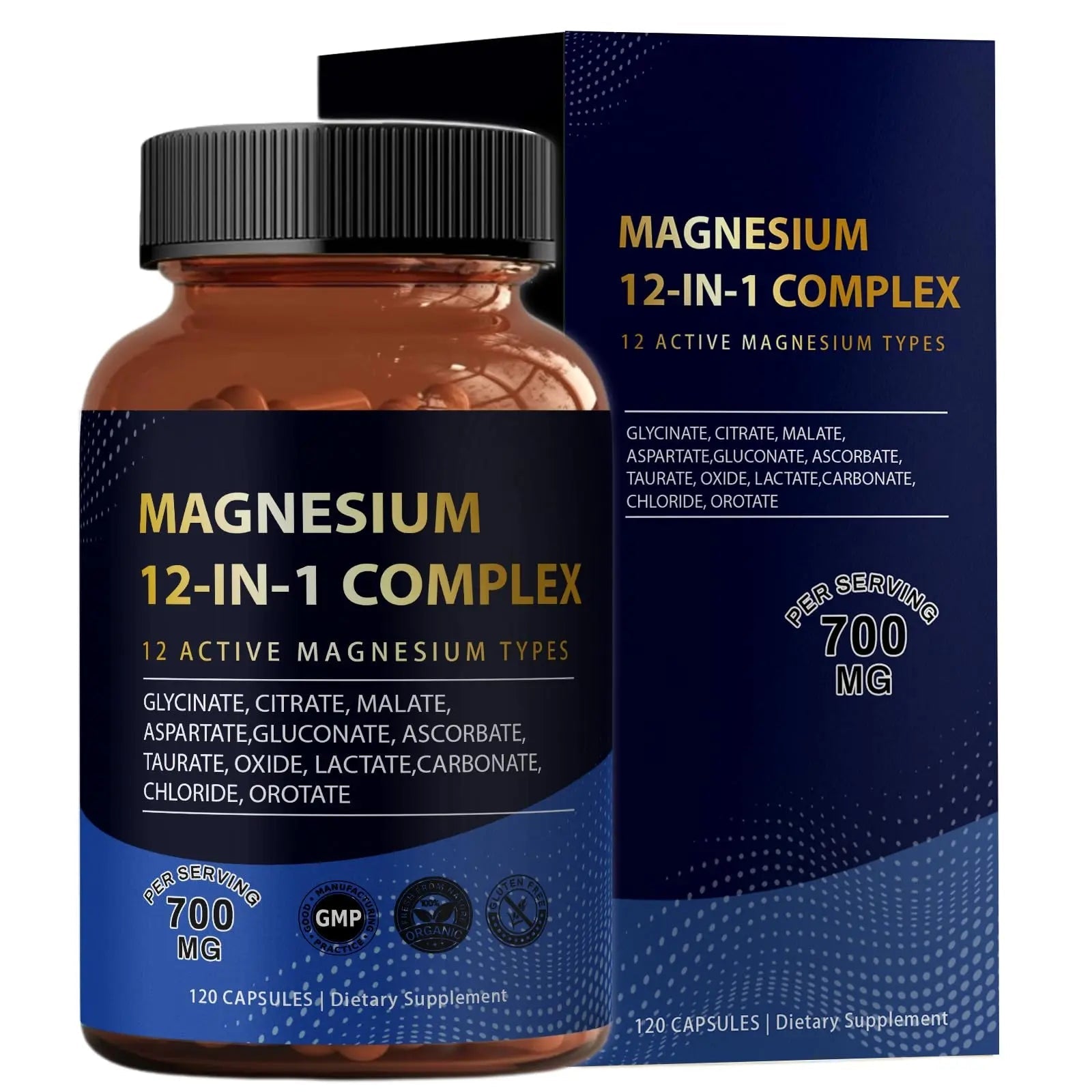 Puravita Magnesium Complex 700mg 12 in 1 Magnesium Supplement with Glycinate, Citrate, Malate & More | Easy Absorption, Energy Support, Vegan & Non-GMO | 120 Capsules (1pc) - TrustMedUSA