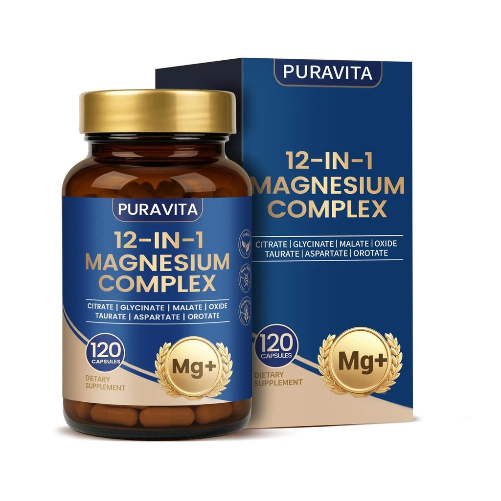 Puravita Magnesium Complex - Puravita 12 in 1 Magnesium Supplement with Glycinate, Citrate, Malate, Oxide, Taurat & More for Muscle, Nerve & Sleep Support, 120 Count - TrustMedUSA