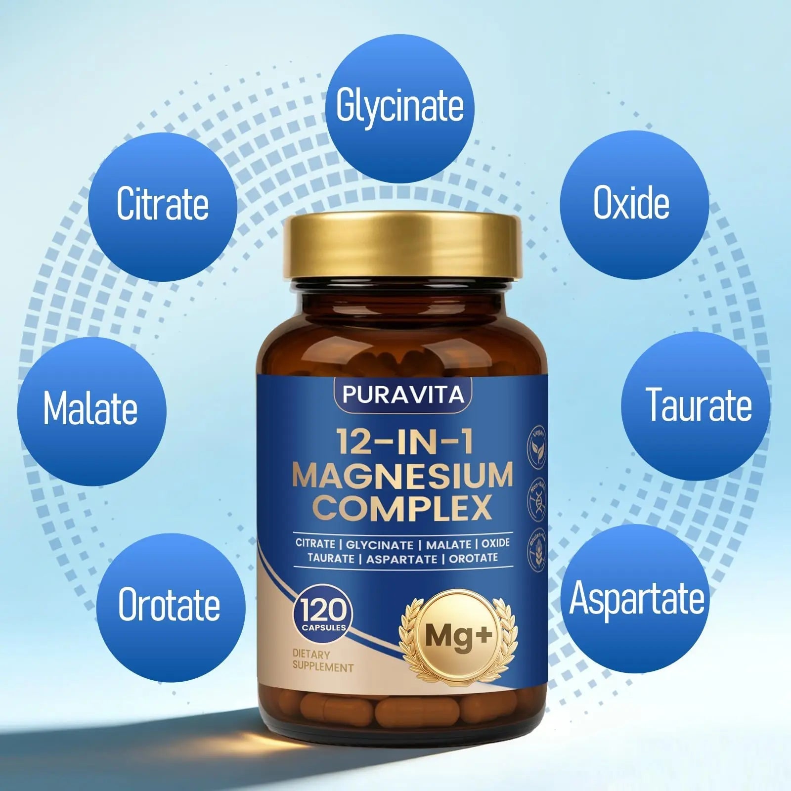 Puravita Magnesium Complex - Puravita 12 in 1 Magnesium Supplement with Glycinate, Citrate, Malate, Oxide, Taurat & More for Muscle, Nerve & Sleep Support, 120 Count - TrustMedUSA