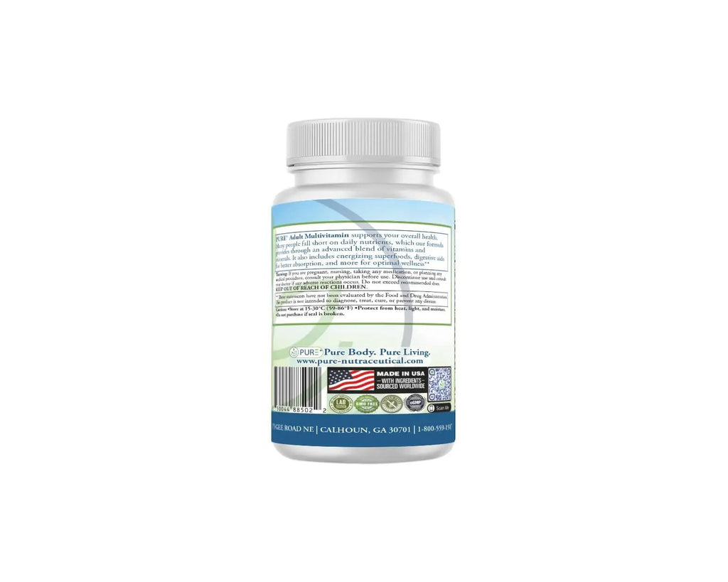 PURE Adult Multivitamin with Vitamins A, C, D3, B12, Minerals, Digestive Enzymes, 90 Capsules, 30 Servings - TrustMedUSA