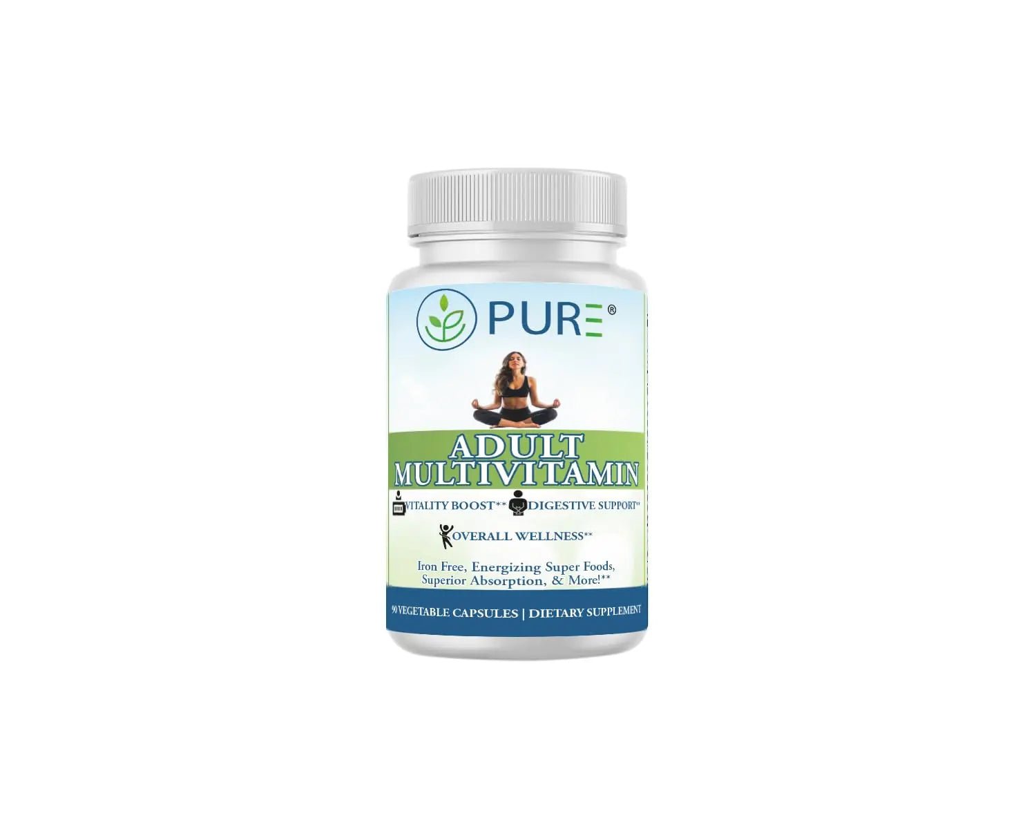 PURE Adult Multivitamin with Vitamins A, C, D3, B12, Minerals, Digestive Enzymes, 90 Capsules, 30 Servings - TrustMedUSA