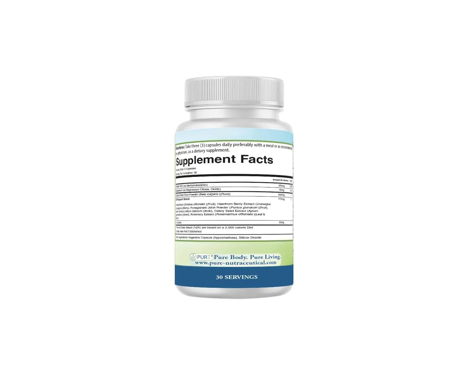 PURE® Beets+ Organic Beet Root Capsules - 900mg - 90 Count, 30 Servings - Blood Pressure & Circulation Support Supplement - with L-Arginine, Hawthorn Berry & B12 - Cardiovascular Health - Made in USA - TrustMedUSA