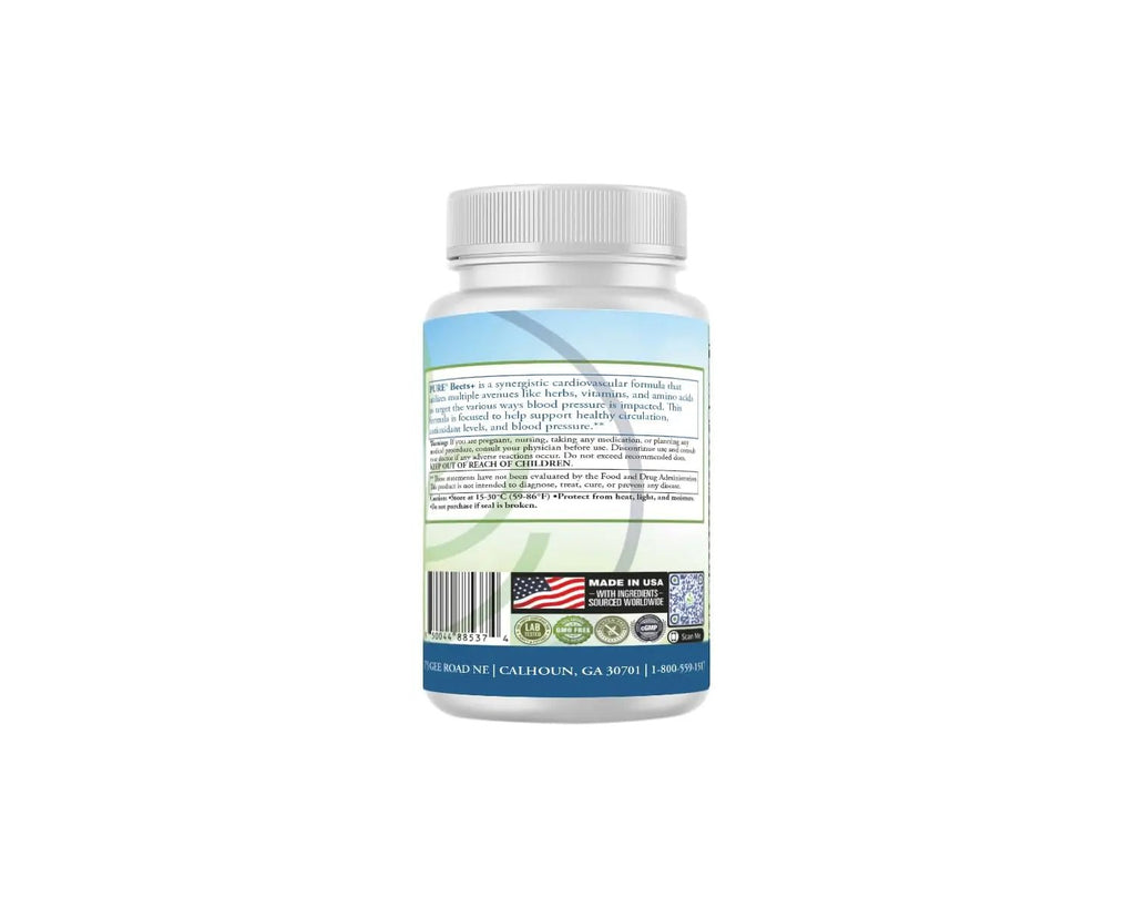 PURE® Beets+ Organic Beet Root Capsules - 900mg - 90 Count, 30 Servings - Blood Pressure & Circulation Support Supplement - with L-Arginine, Hawthorn Berry & B12 - Cardiovascular Health - Made in USA - TrustMedUSA