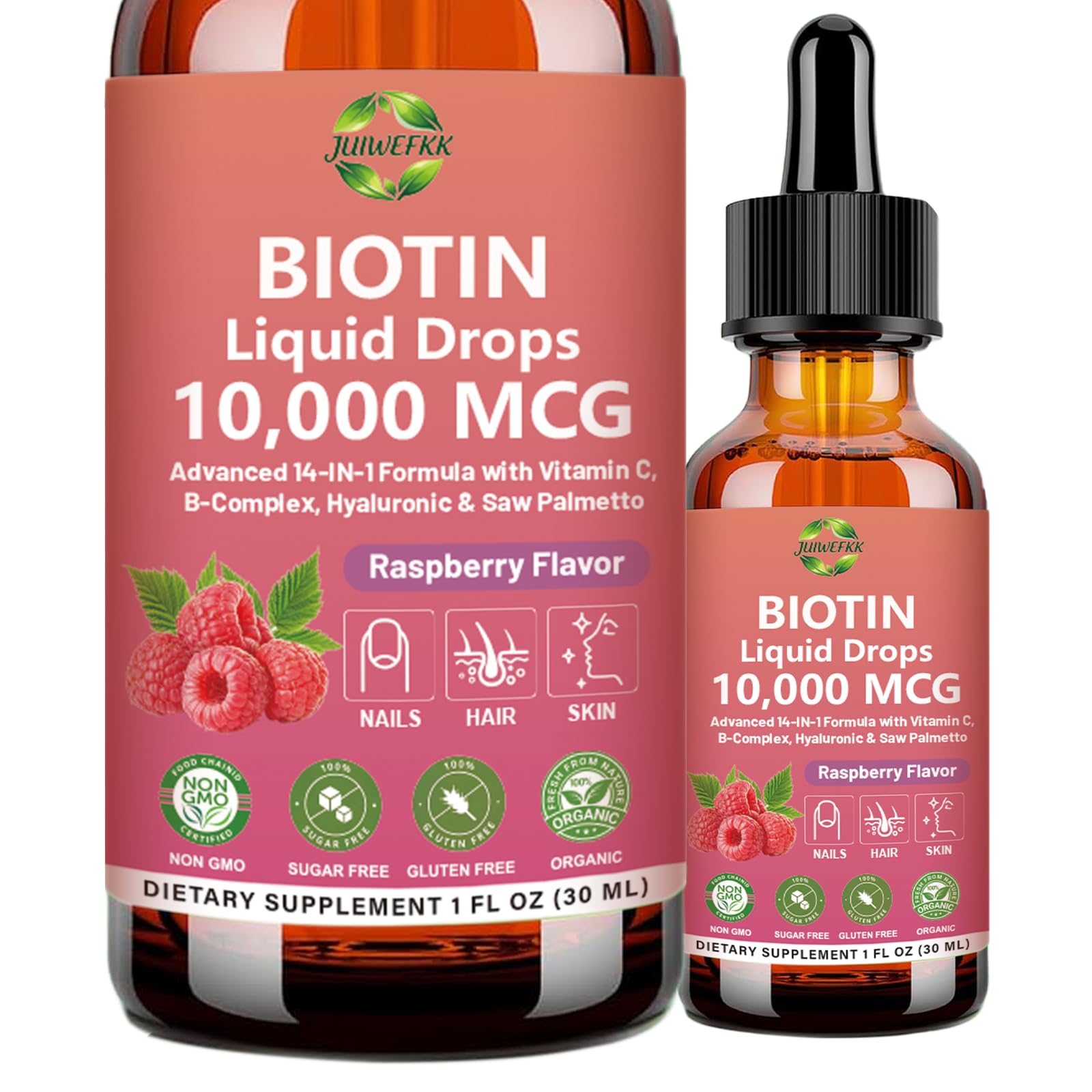 Pure Biotin 10000mcg Liquid Drop Optimal Solutions Hair Skin & Nails Vitamins Support w. Collagen Keratin Hyaluronic Acid Saw Palmetto, Biotin(Vitamin B7) for Hair Growth & Cellular Energy - TrustMedUSA