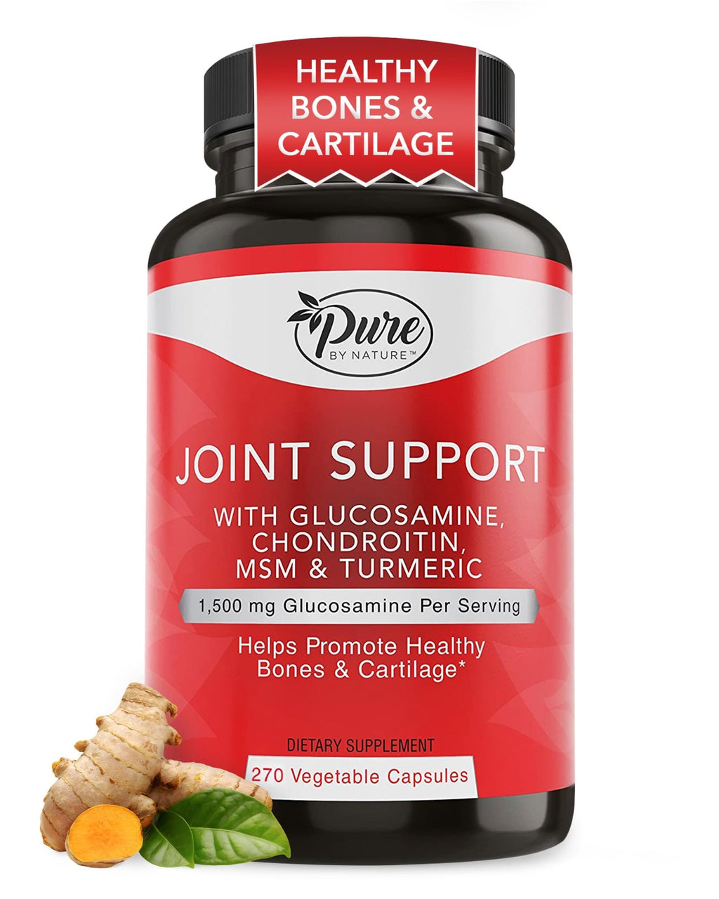 Pure By Nature Joint Support, Glucosamine with Chondroitin Turmeric MSM Boswellia Supplement, 270 Capsules - TrustMedUSA