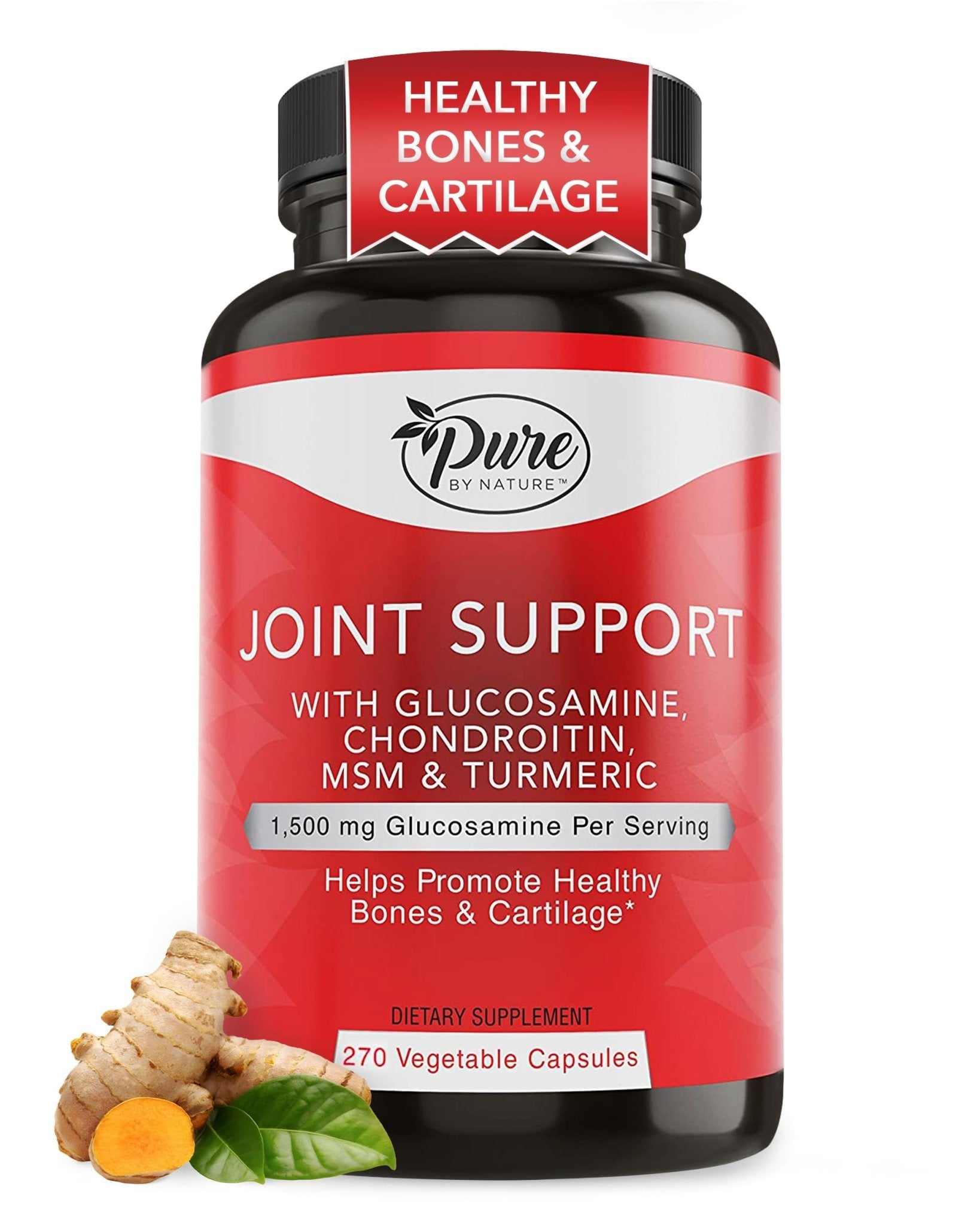 Pure By Nature Joint Support, Glucosamine with Chondroitin Turmeric MSM Boswellia Supplement, 270 Capsules - TrustMedUSA