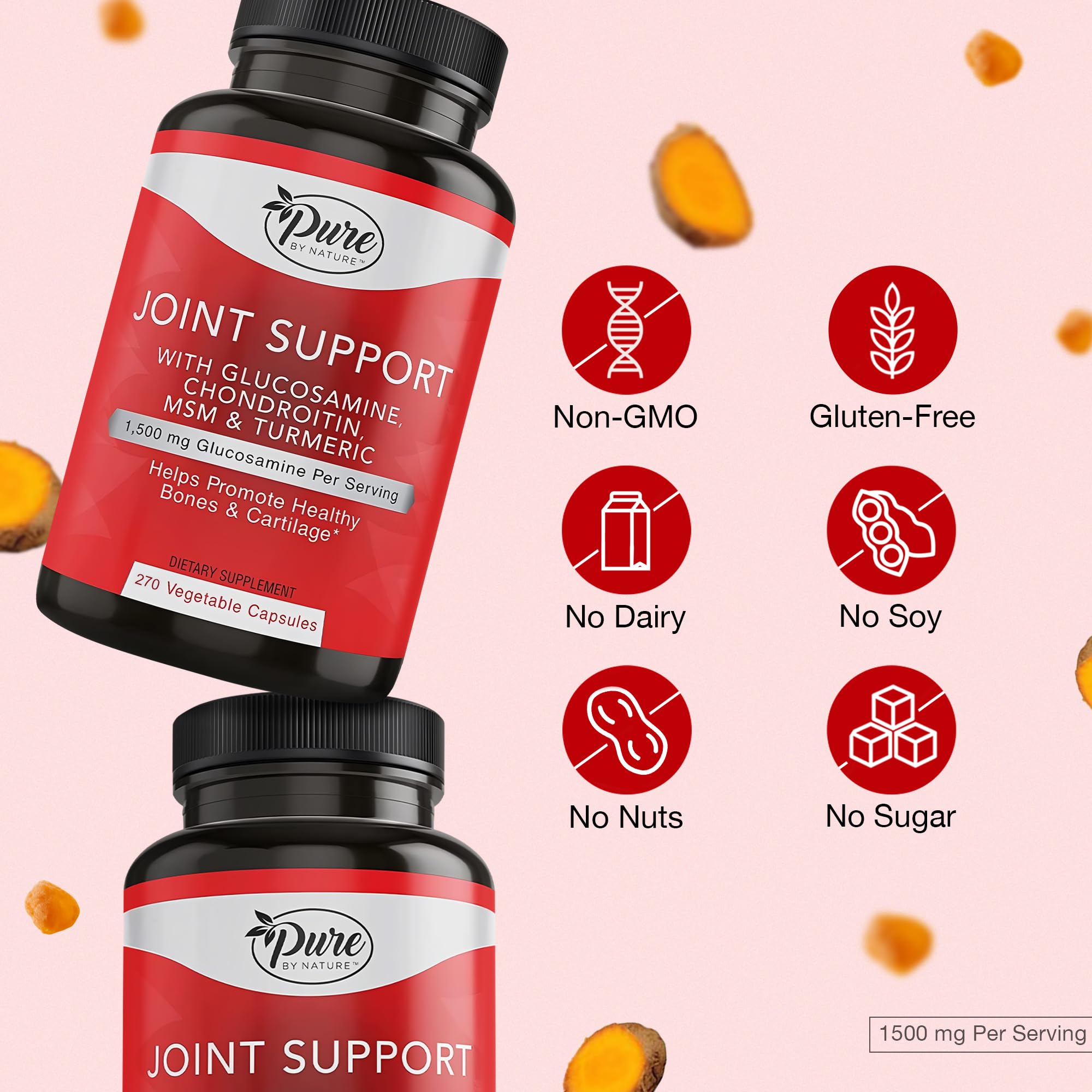 Pure By Nature Joint Support, Glucosamine with Chondroitin Turmeric MSM Boswellia Supplement, 270 Capsules - TrustMedUSA