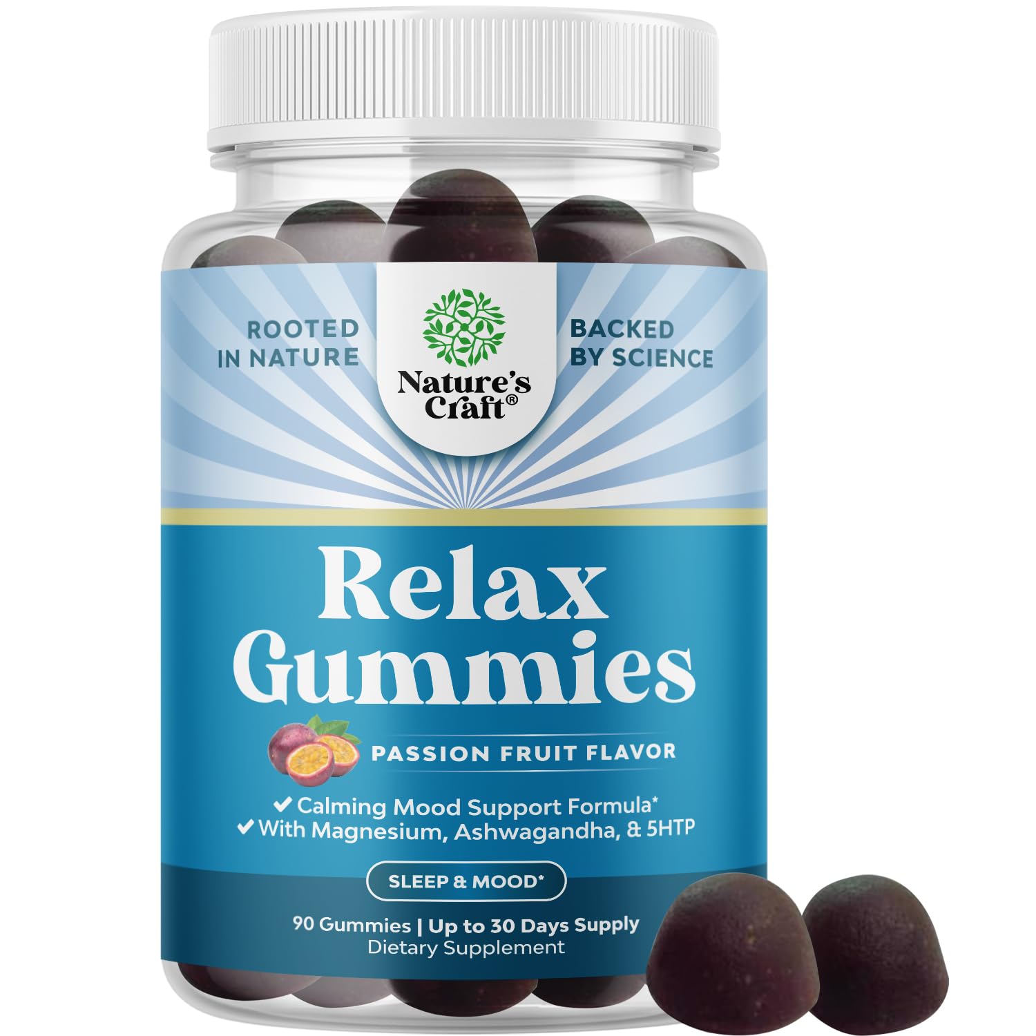 Pure Calm and Relaxing Magnesium Supplement - Magnesium for Stress Support & Rest Ease for Adults - High Absorption Mg Citrate Gummies with L Theanine & Ashwagandha for Muscle Cramps - 90 Count - TrustMedUSA