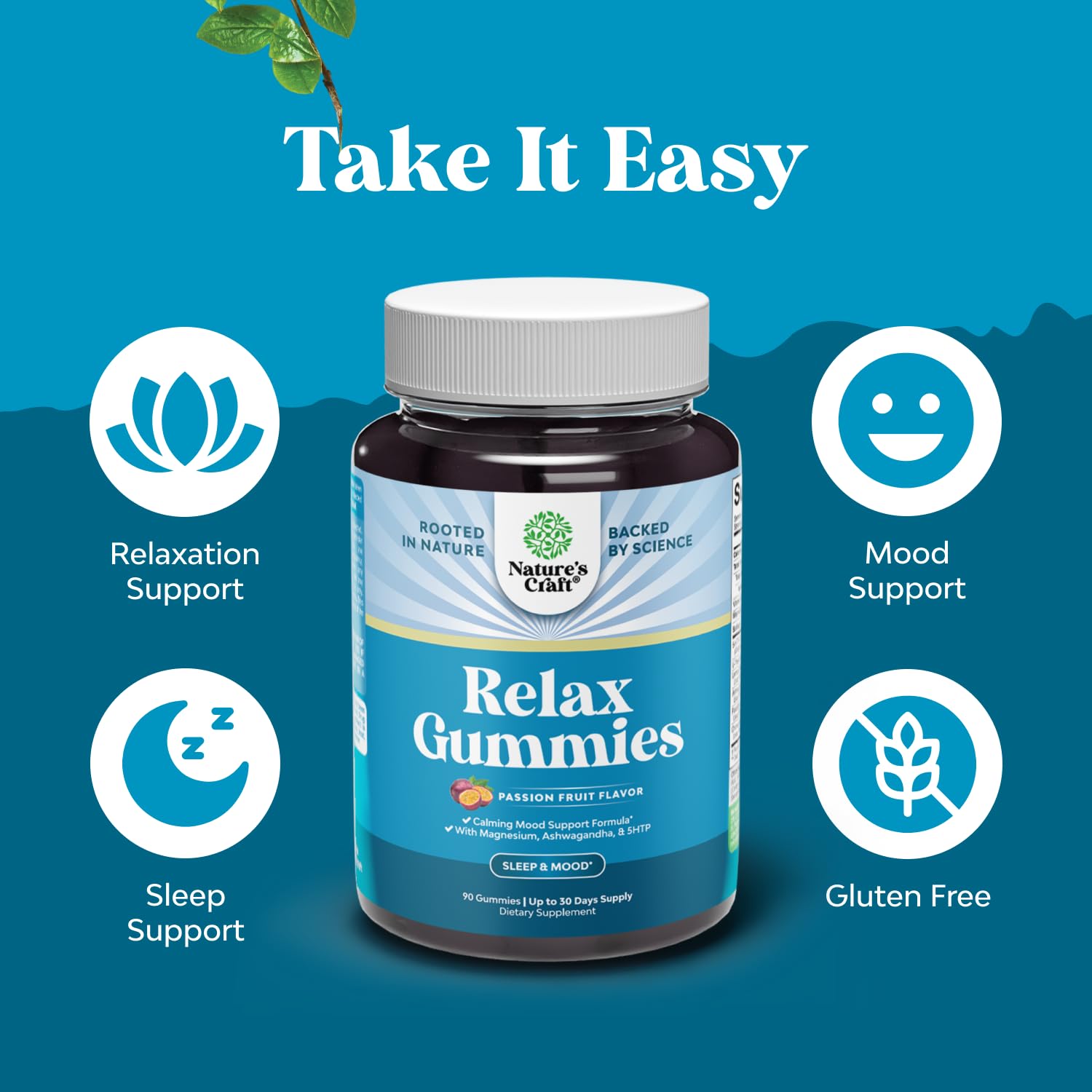 Pure Calm and Relaxing Magnesium Supplement - Magnesium for Stress Support & Rest Ease for Adults - High Absorption Mg Citrate Gummies with L Theanine & Ashwagandha for Muscle Cramps - 90 Count - TrustMedUSA