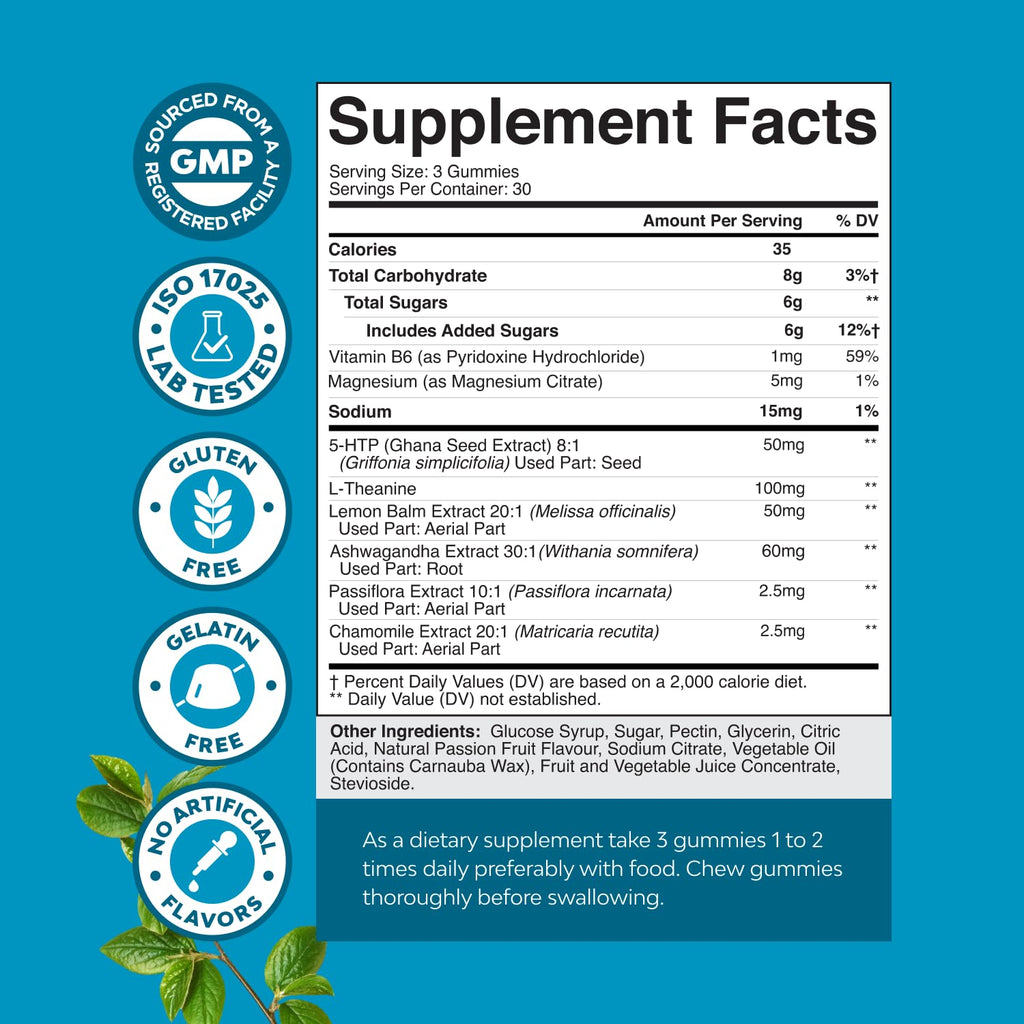 Pure Calm and Relaxing Magnesium Supplement - Magnesium for Stress Support & Rest Ease for Adults - High Absorption Mg Citrate Gummies with L Theanine & Ashwagandha for Muscle Cramps - 90 Count - TrustMedUSA