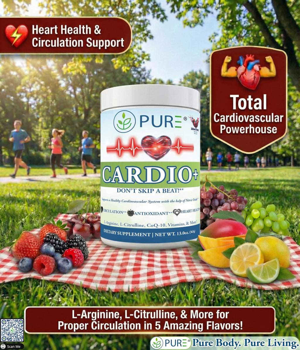 PURE® Cardio+ Nitric Oxide Heart & Circulation Support - 5000mg L-Arginine & 1000mg L-Citrulline - Lemon Lime, 30 Servings Powder, 375 Grams - CoQ10 Beet Root - High Potency Cardiovascular Formula - TrustMedUSA