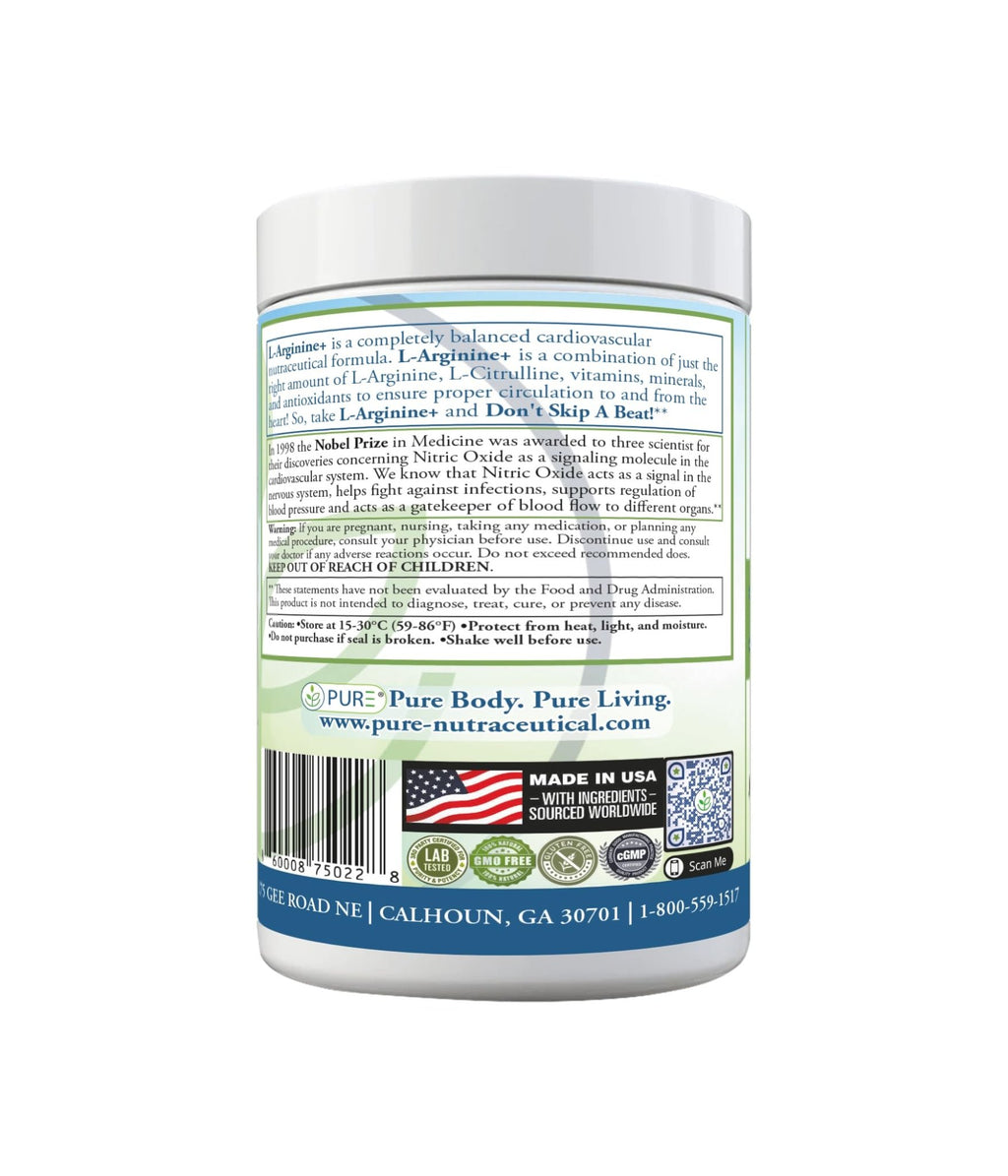 PURE® Cardio+ Nitric Oxide Heart & Circulation Support - 5000mg L-Arginine & 1000mg L-Citrulline - Lemon Lime, 30 Servings Powder, 375 Grams - CoQ10 Beet Root - High Potency Cardiovascular Formula - TrustMedUSA
