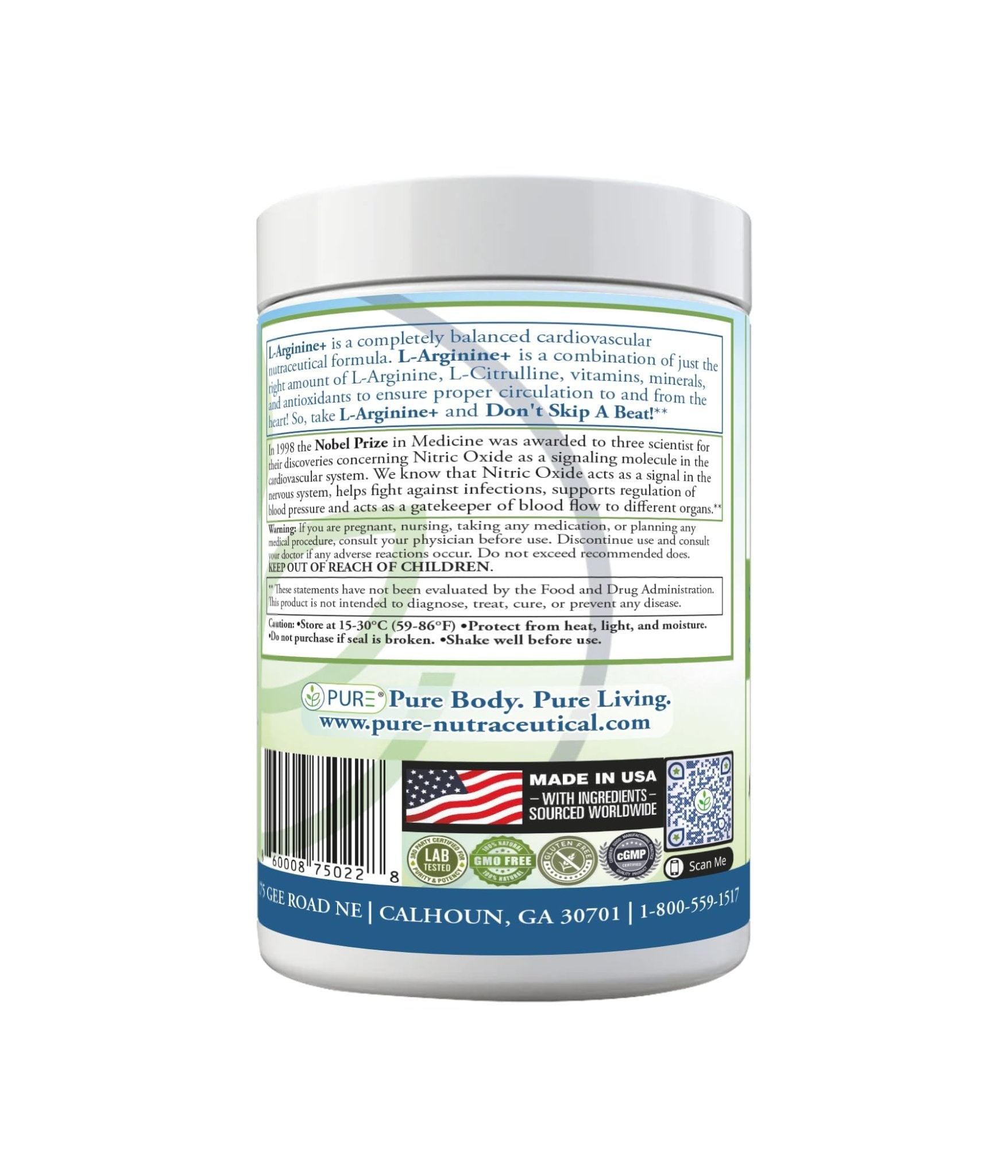 PURE® Cardio+ Nitric Oxide Heart & Circulation Support - 5000mg L-Arginine & 1000mg L-Citrulline - Lemon Lime, 30 Servings Powder, 375 Grams - CoQ10 Beet Root - High Potency Cardiovascular Formula - TrustMedUSA