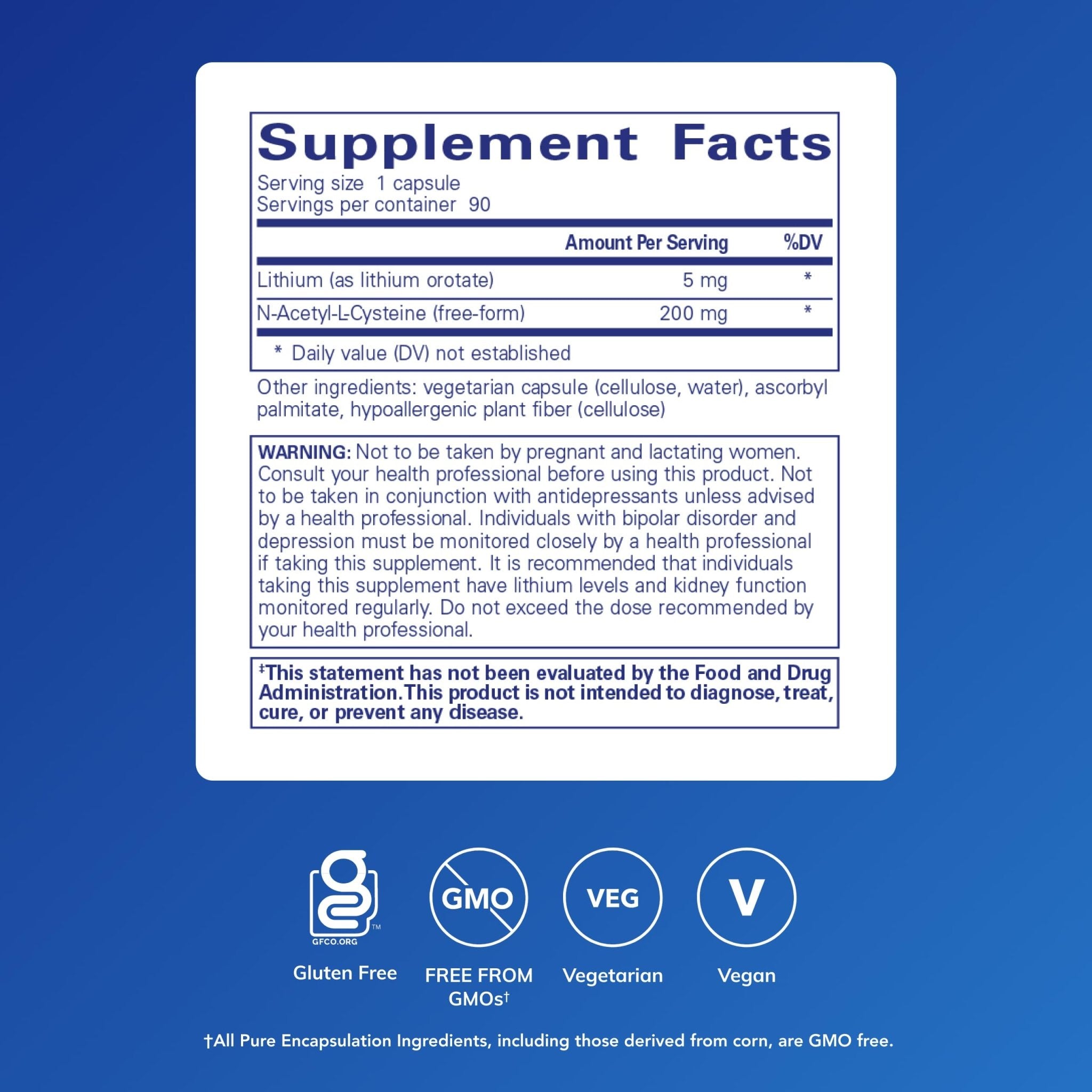 Pure Encapsulations Lithium Orotate 5 mg - Brain Support Supplement - with N-Acetyl-L-Cysteine (NAC) for Memory & Brain Behavior* - TrustMedUSA