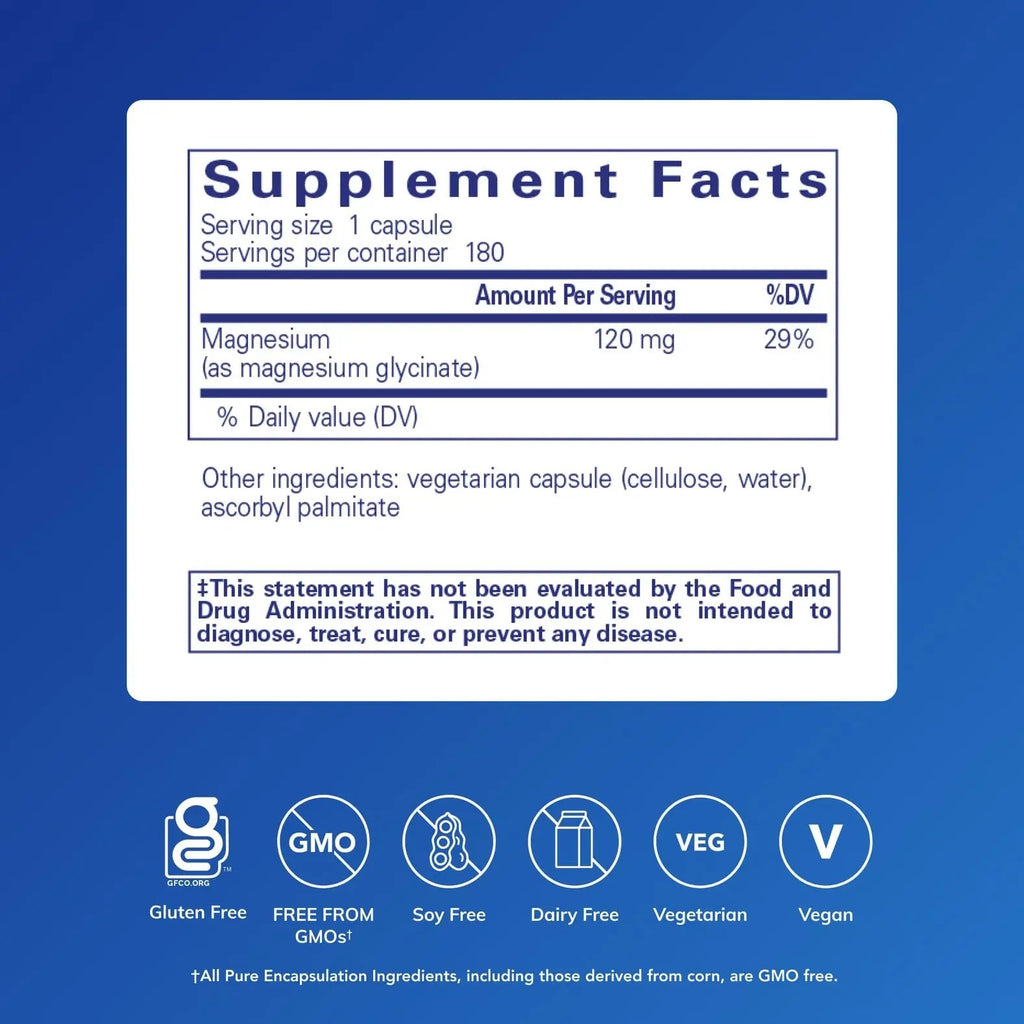 Pure Encapsulations Magnesium (Glycinate) - Supplement to Support Stress Relief, Sleep, Heart Health, Nerves, Muscles, and Metabolism* - with Magnesium Glycinate - 180 Capsules - TrustMedUSA