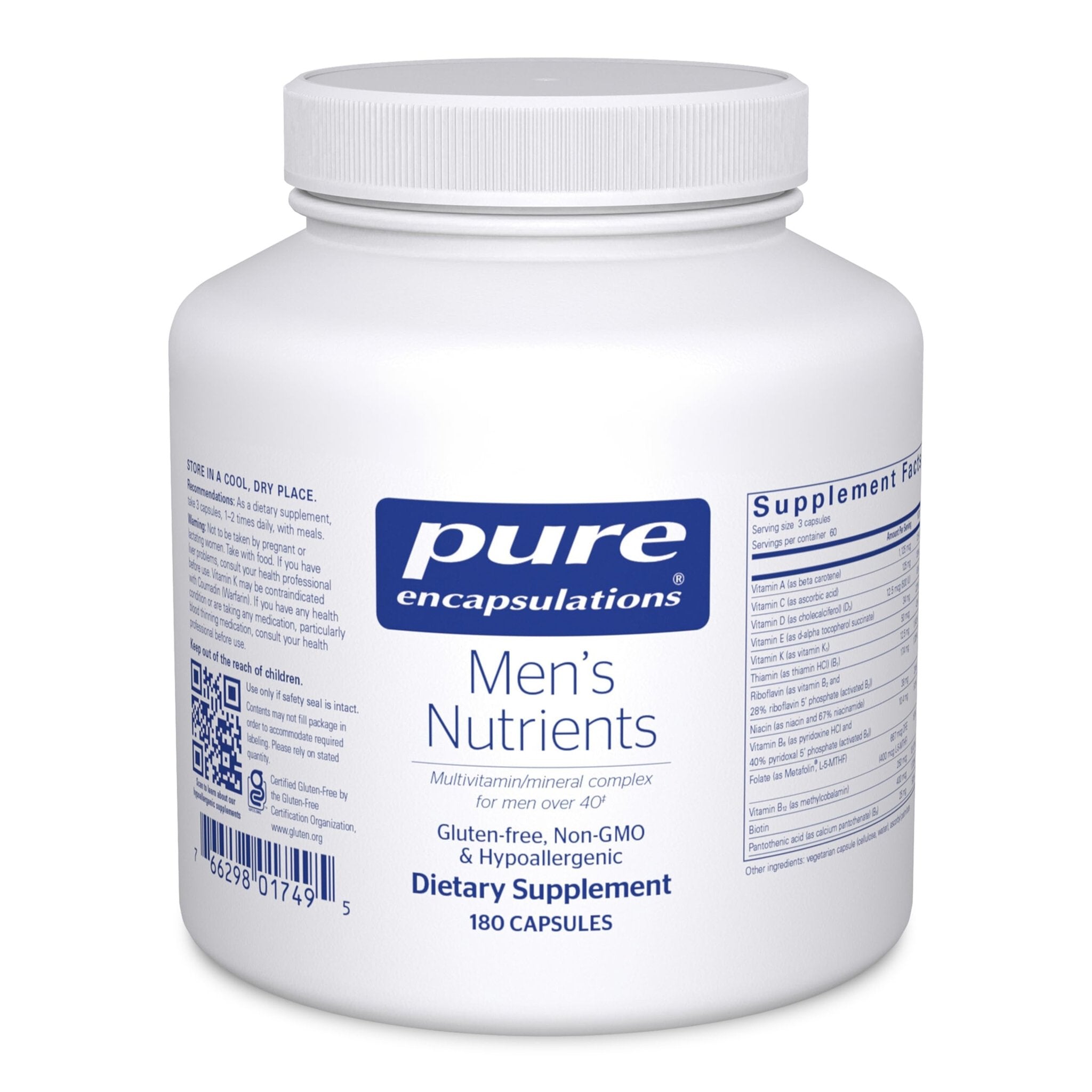 Pure Encapsulations Men's Nutrients - Multivitamin Mineral Supplement to Support Energy, Endurance & Stamina in Men Over 40* - with Vitamin D, Vitamin C & Trace Minerals - 180 Capsules - TrustMedUSA