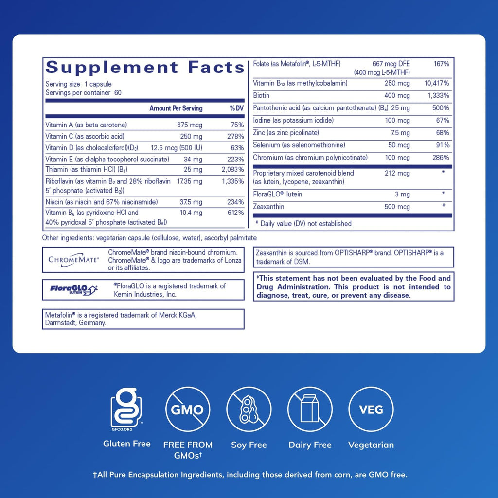 Pure Encapsulations Multi T/D - Multivitamin & Mineral Supplement - for Daily Wellness, Cardiovascular & Immune Health* - Rich in Vitamins & Minerals - Gluten Free & Vegetarian - 60 Capsules - TrustMedUSA