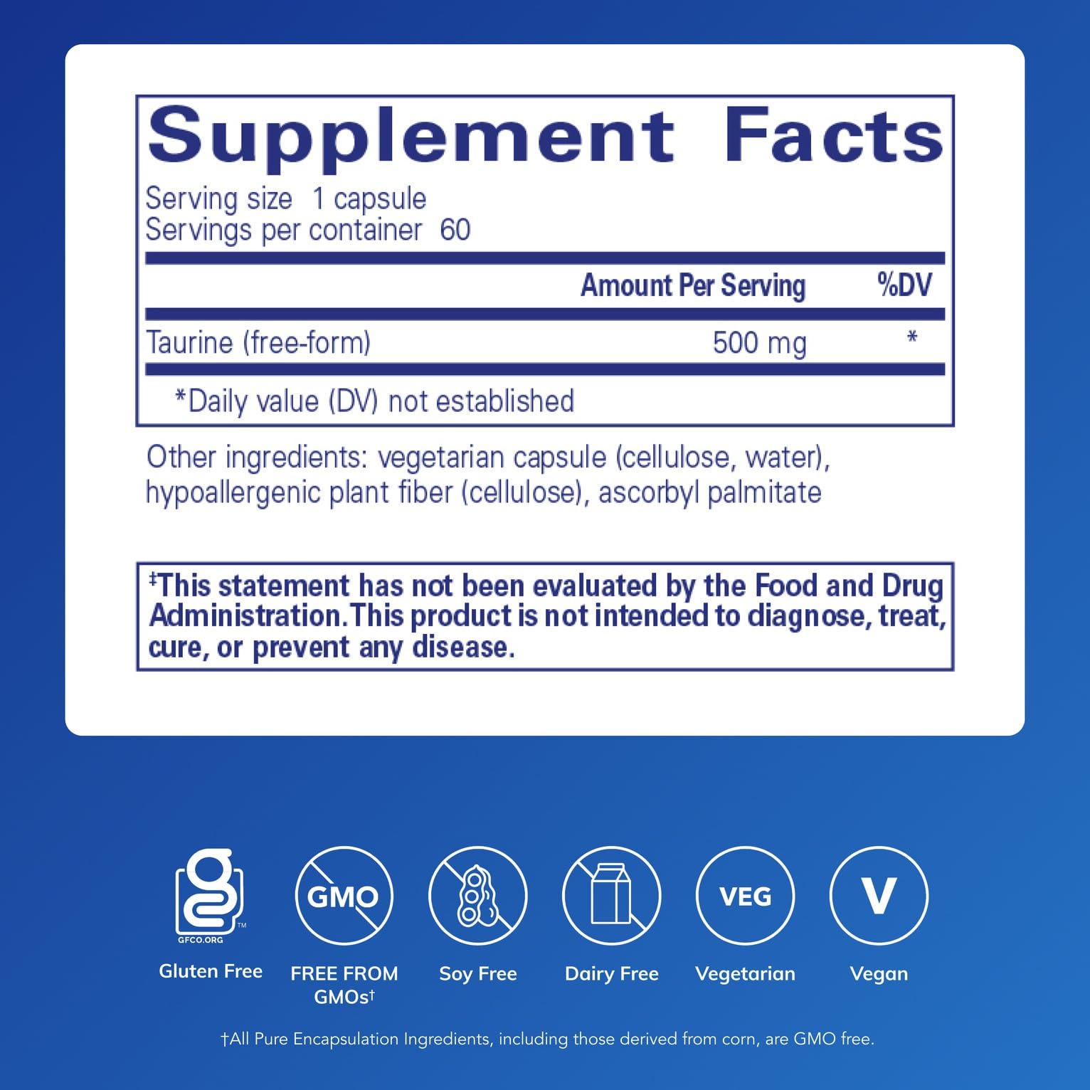 Pure Encapsulations Taurine 500 mg | Amino Acid Supplement for Liver, Eye Health, Antioxidants, Heart, Brain, and Muscles* | 60 Capsules - Maple Wellness Supplements