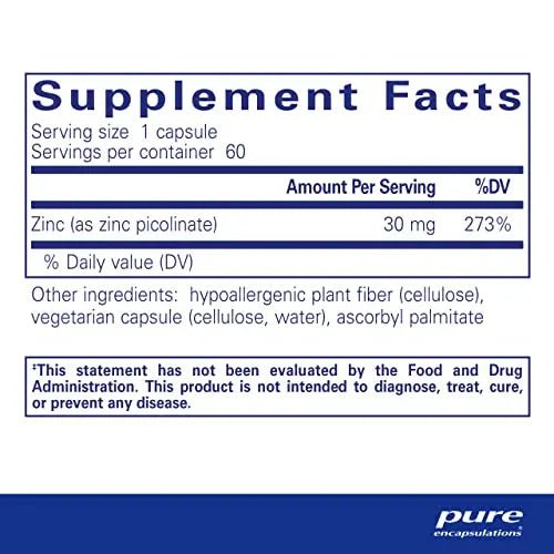 Pure Encapsulations Zinc 30 mg - Highly Absorbable - 60 Capsules - TrustMedUSA