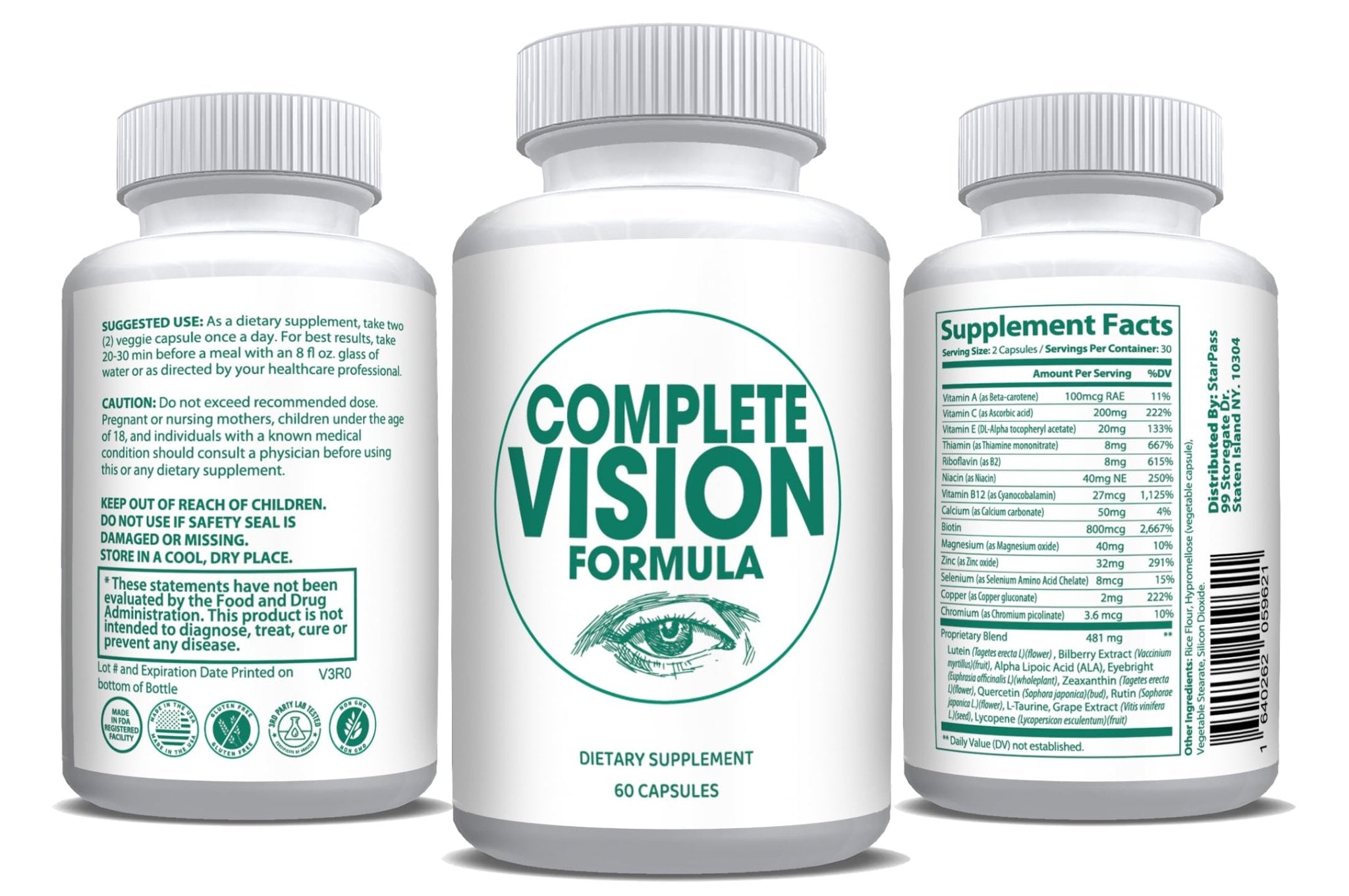 Pure Eye Health Vitamin & Mineral Supplements for Adults | 1 Complete Research Vision Formula w/Bilberry, Lutein, Zeaxanthin, Lycopene, Resveratrol | Supports Eye Strain, Dry Eyes 60 Capsules - TrustMedUSA