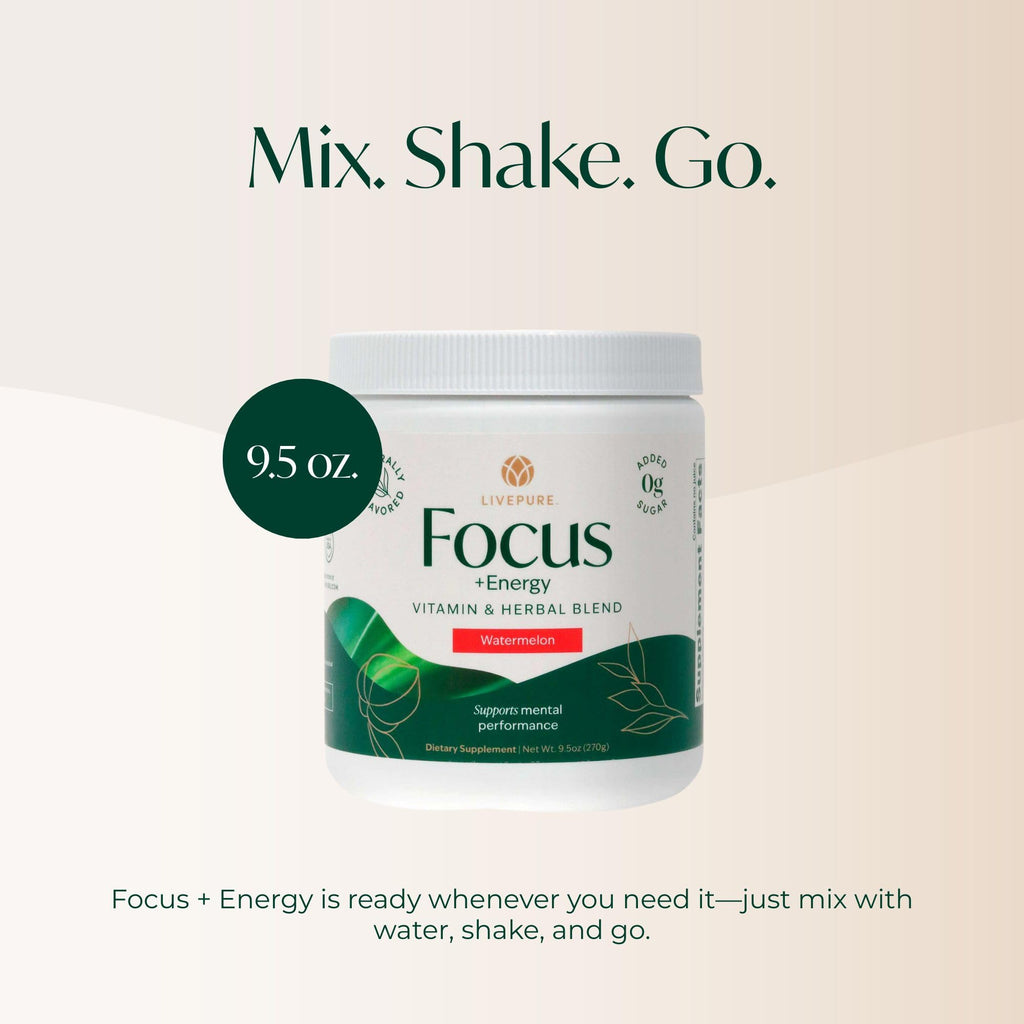 PURE Focus + Energy Tub Drink Mix | Natural Caffeine & Antioxidants from Botanicals | Supports Alertness, Clarity & Energy | Zero Sugar, No Artificial Sweeteners | 9.5 oz | Watermelon Flavor - TrustMedUSA
