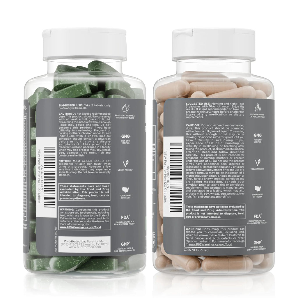 Pure for Men Original Stay Ready Fiber Supplement (120 Capsules) + Vegan Multivitamin (120 Capsules) - TrustMedUSA
