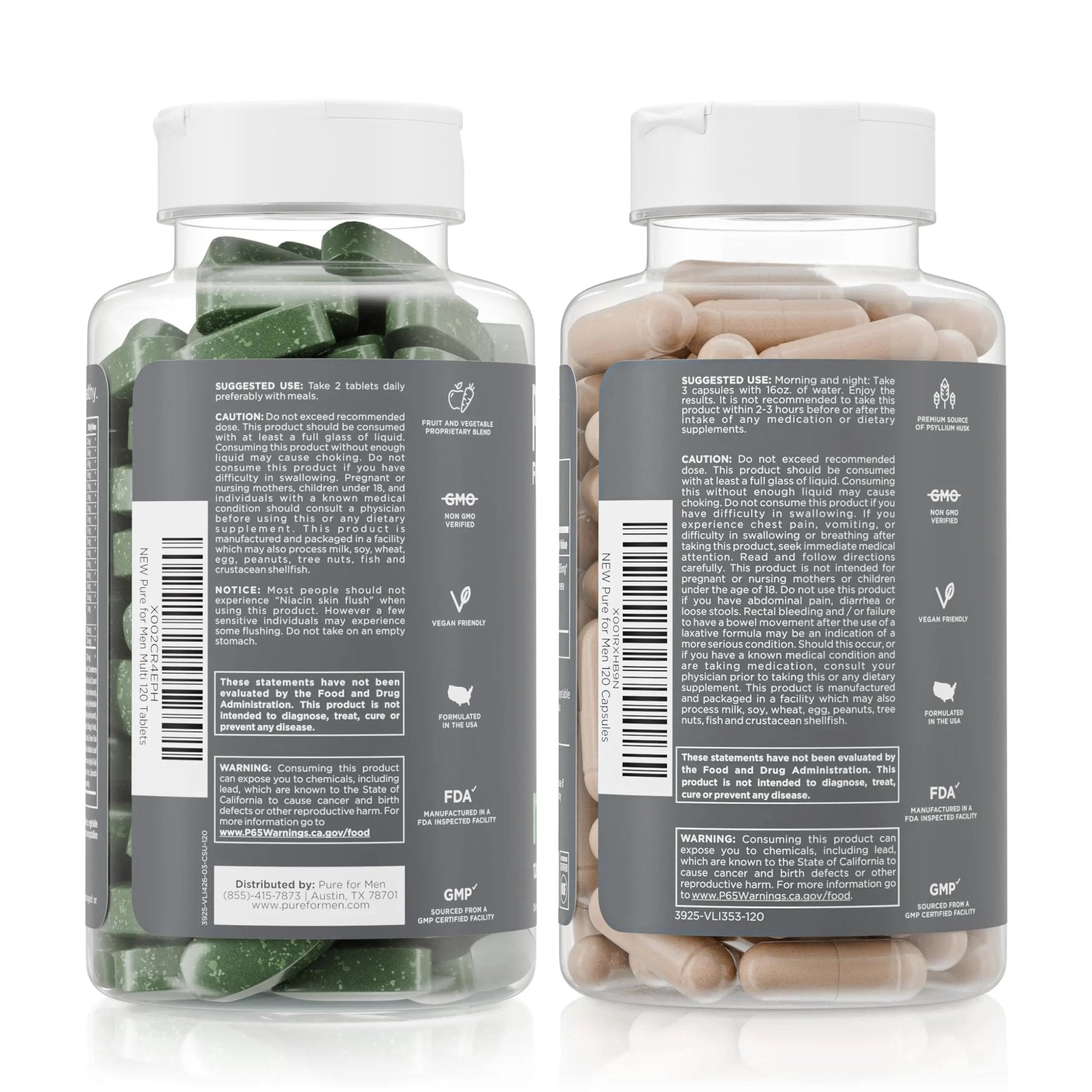 Pure for Men Original Stay Ready Fiber Supplement (120 Capsules) + Vegan Multivitamin (120 Capsules) - TrustMedUSA