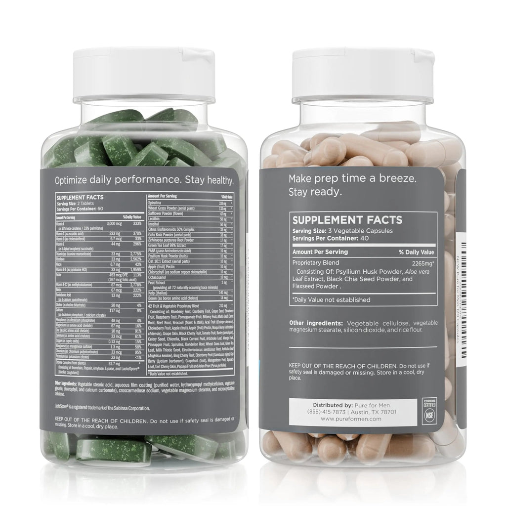 Pure for Men Original Stay Ready Fiber Supplement (120 Capsules) + Vegan Multivitamin (120 Capsules) - TrustMedUSA