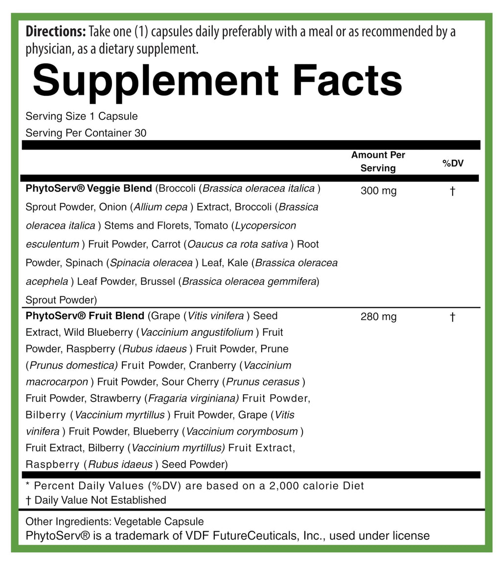 PURE® Greens & Reds Capsules - 30 Servings - 9 Daily Servings of Fruits & Vegetables in 1 Capsule - PhytoServ® Superfood Blend with Broccoli, Kale & Berries - Plant-Based Phytonutrient Shield - TrustMedUSA