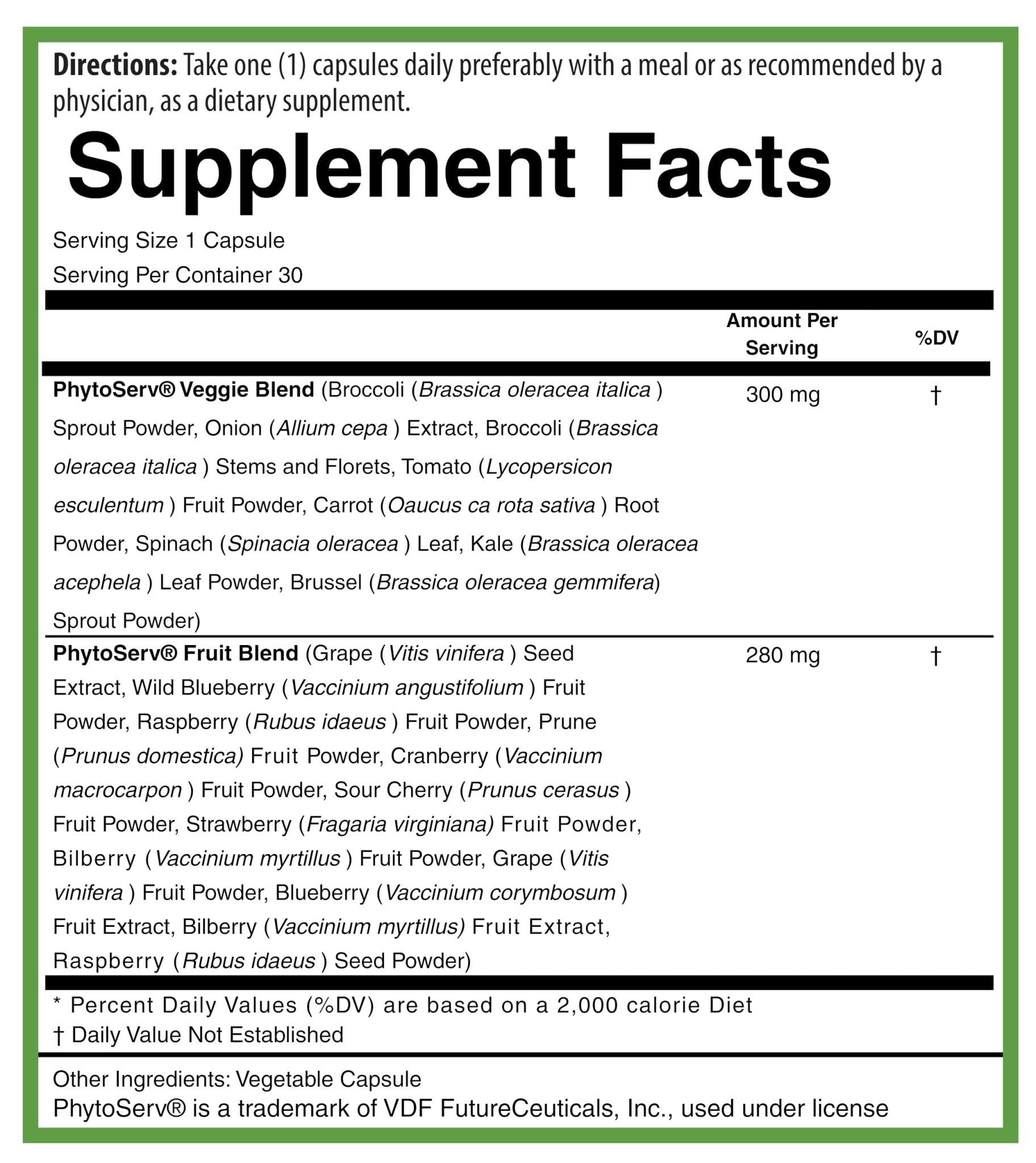 PURE® Greens & Reds Capsules - 30 Servings - 9 Daily Servings of Fruits & Vegetables in 1 Capsule - PhytoServ® Superfood Blend with Broccoli, Kale & Berries - Plant-Based Phytonutrient Shield - TrustMedUSA