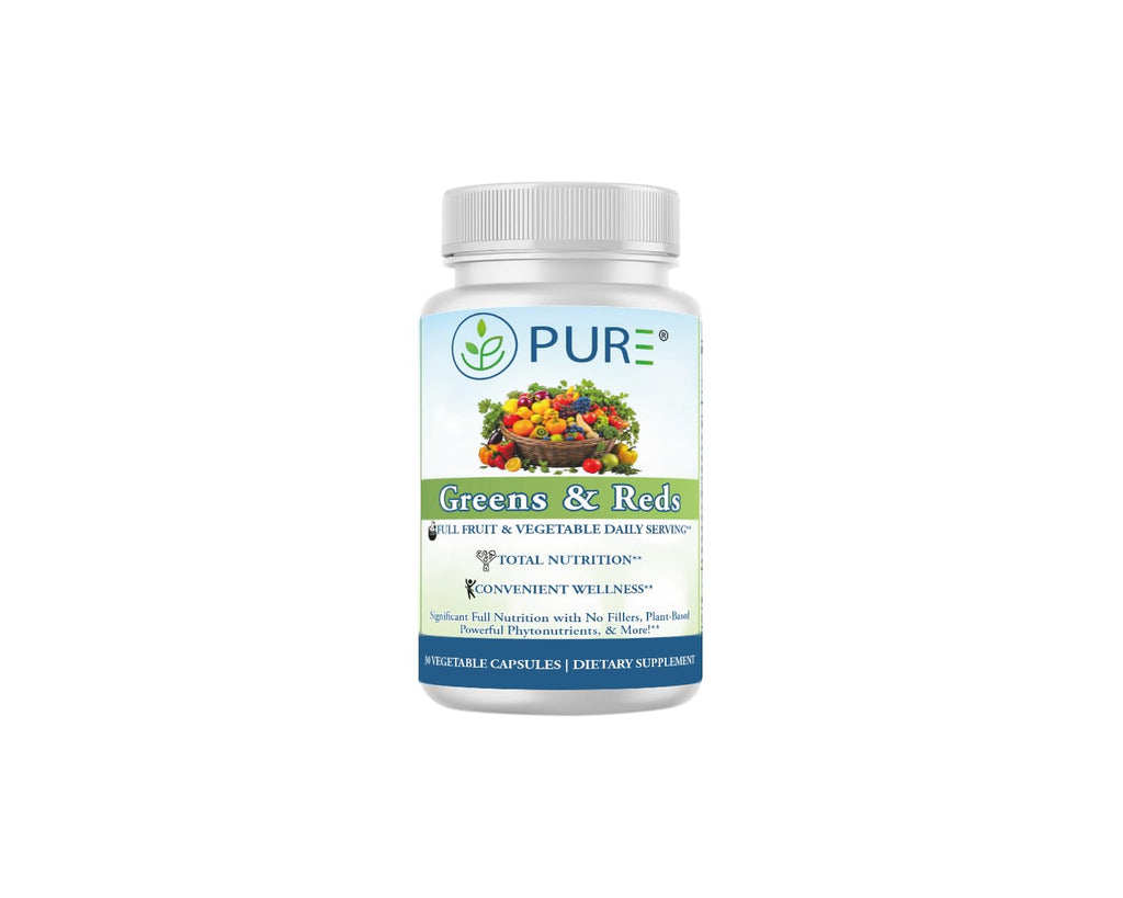 PURE® Greens & Reds Capsules - 30 Servings - 9 Daily Servings of Fruits & Vegetables in 1 Capsule - PhytoServ® Superfood Blend with Broccoli, Kale & Berries - Plant-Based Phytonutrient Shield - TrustMedUSA