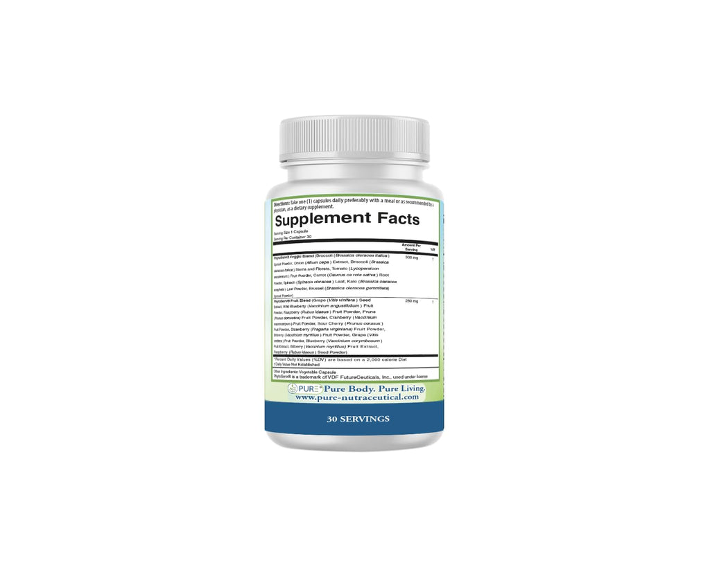 PURE® Greens & Reds Capsules - 30 Servings - 9 Daily Servings of Fruits & Vegetables in 1 Capsule - PhytoServ® Superfood Blend with Broccoli, Kale & Berries - Plant-Based Phytonutrient Shield - TrustMedUSA